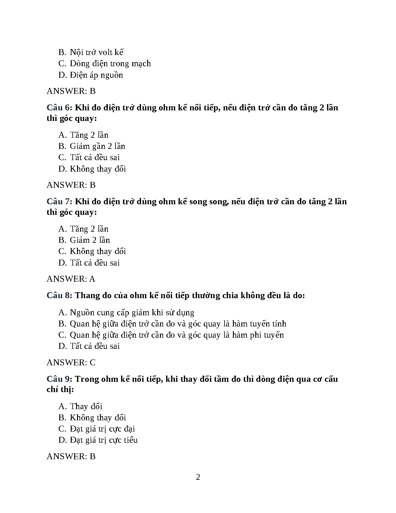 Trắc nghiệm chương 4 đo lường - Trang 2