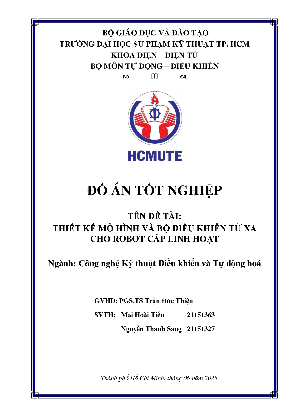 Đồ án tốt nghiệp - Thiết kế mô hình và bộ điều khiển từ xa cho robot cáp linh hoạt