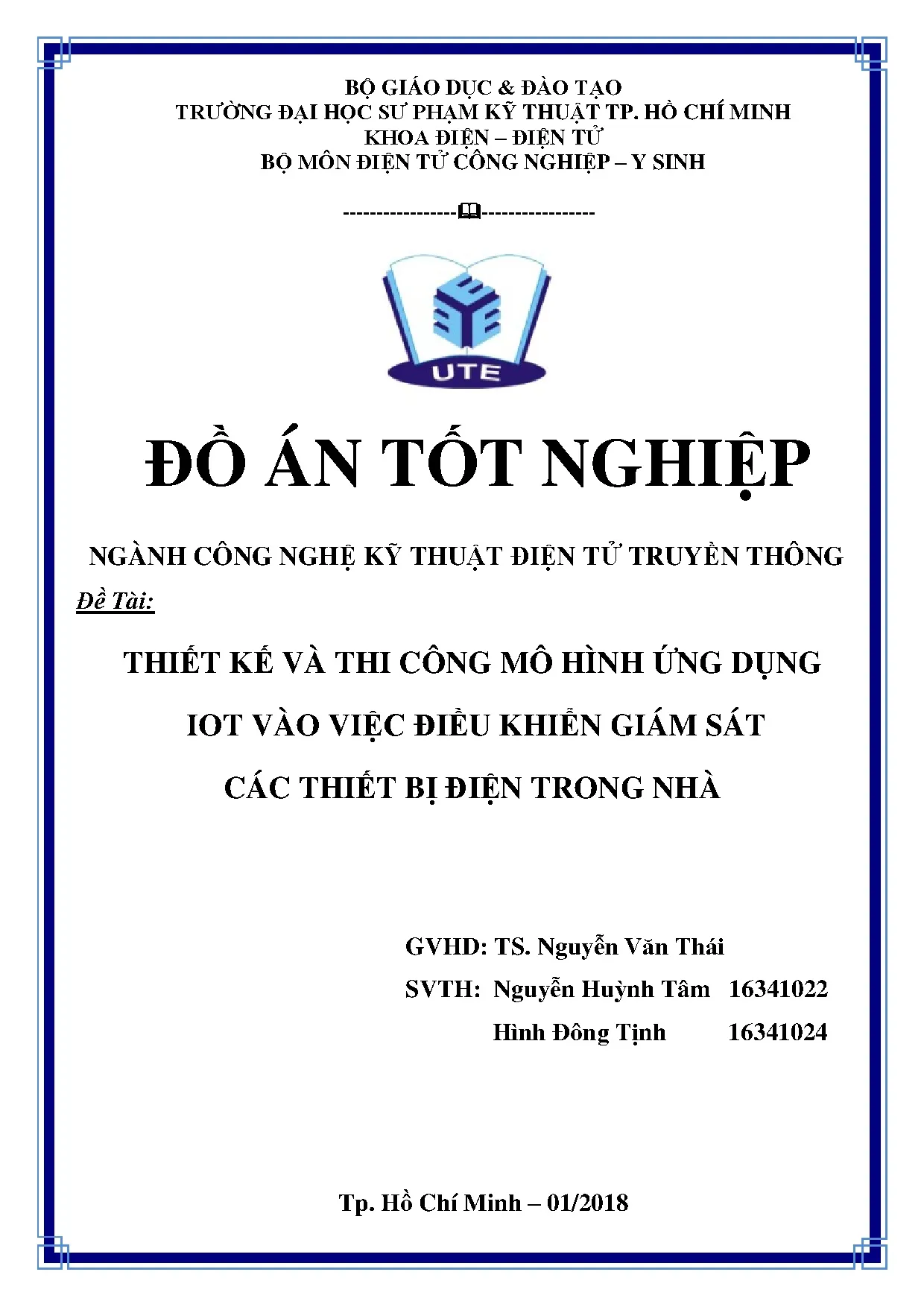 Đồ án tốt nghiệp - Thiết kế và thi công mô hình ứng dụng IoT vào việc điều khiển giám sát các TBĐTN