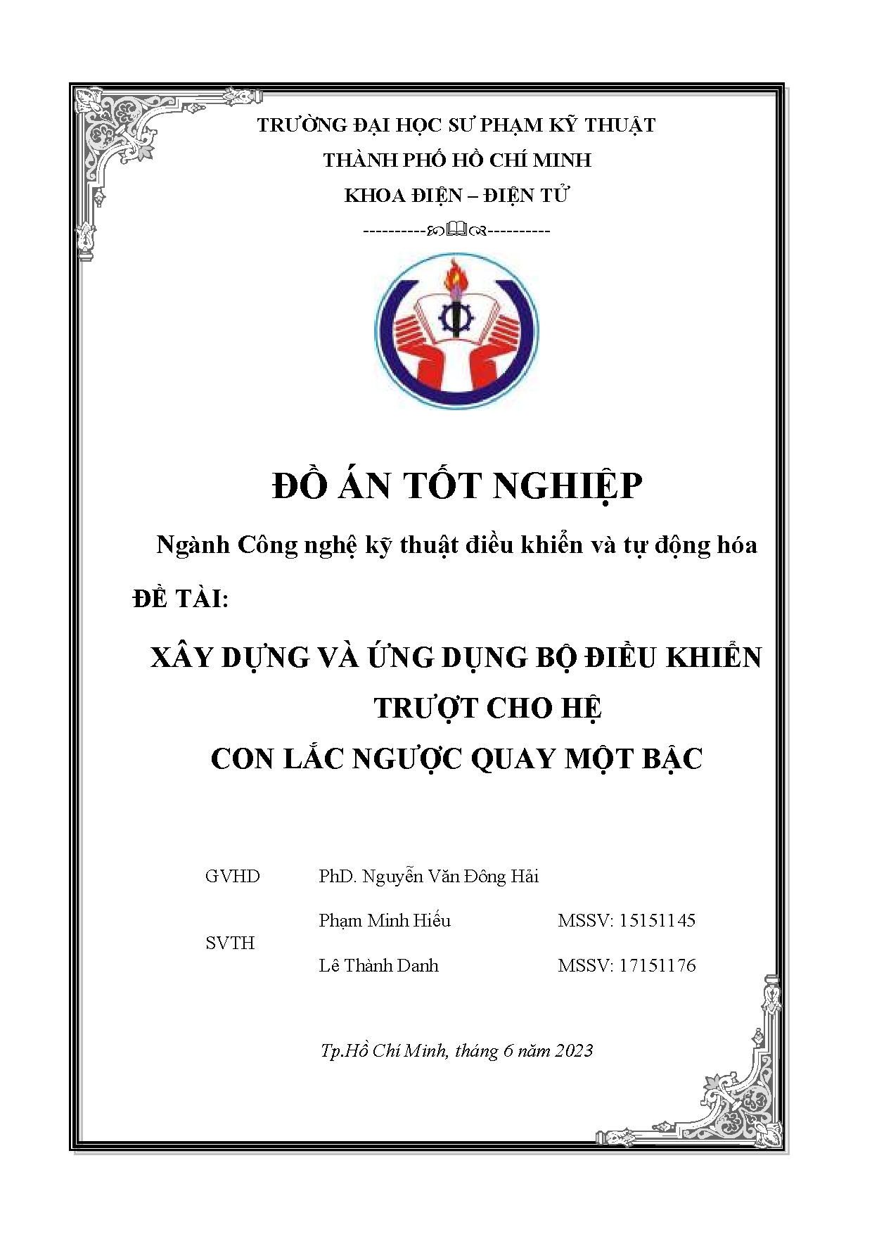 Đồ án tốt nghiệp - Xây dựng và ứng dụng bộ điều khiển trượt cho hệ con lắc ngược quay một bậc