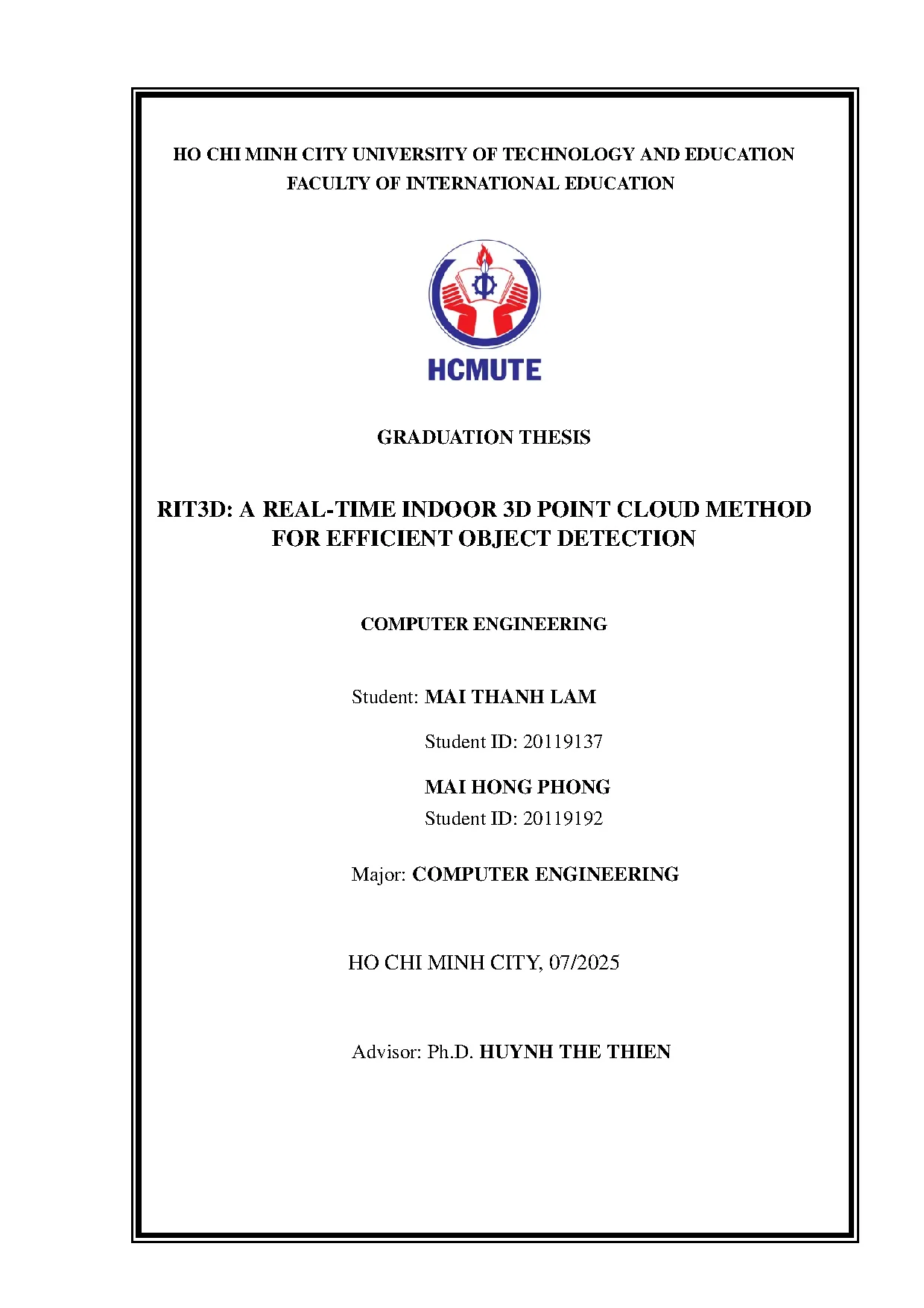 Đồ án tốt nghiệp - Rit3d: a real-time indoor 3d point cloud method for efficient object detection