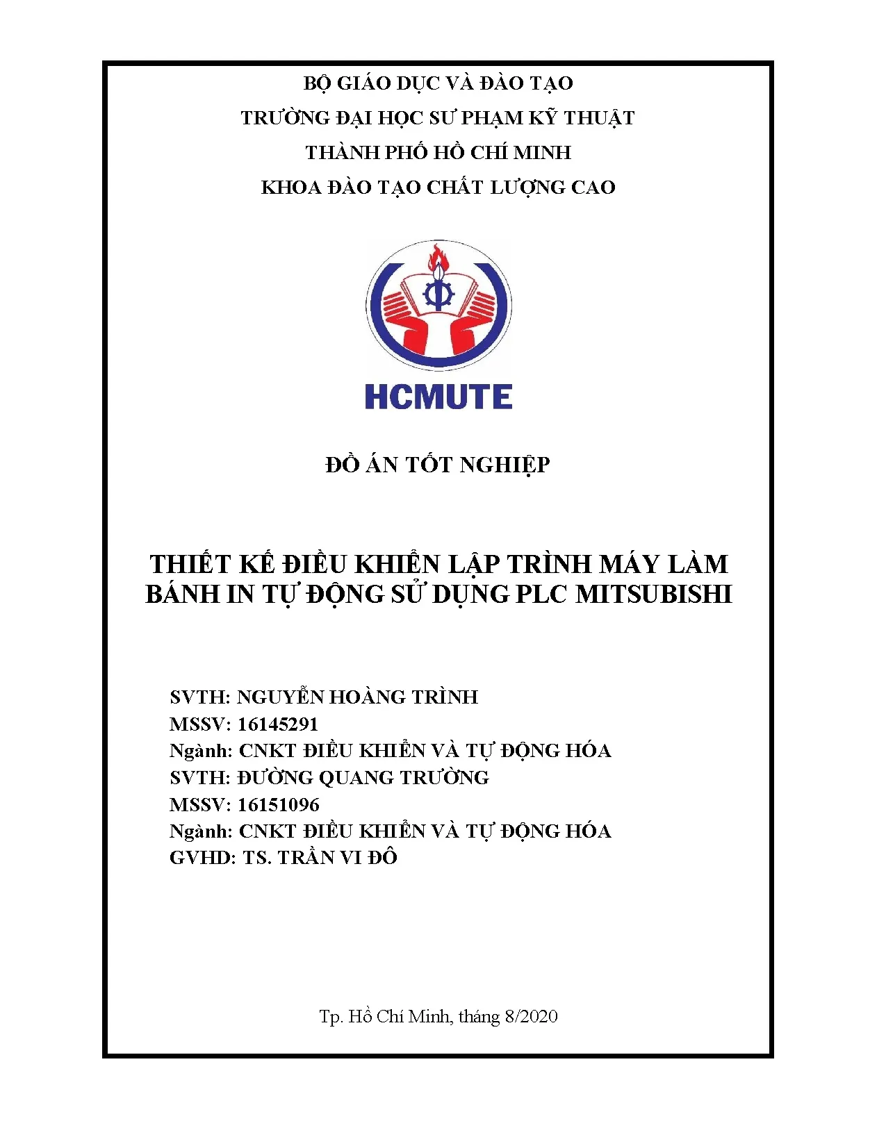 Đồ án tốt nghiệp - Thiết kế điều khiển lập trình máy làm bánh in tự động sử dụng PLC Mitsubishi