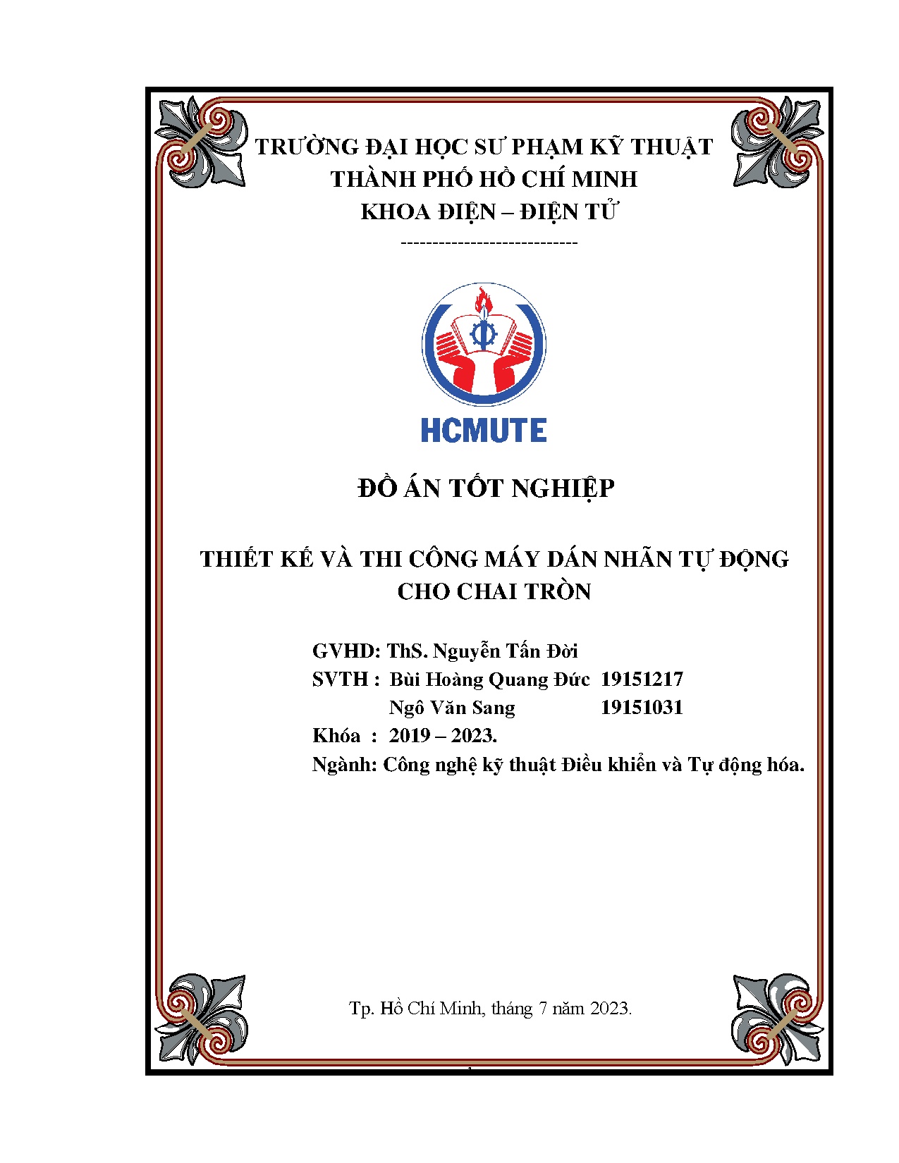 Đồ án tốt nghiệp - Thiết kế và thi công máy dán nhãn tự động cho chai tròn