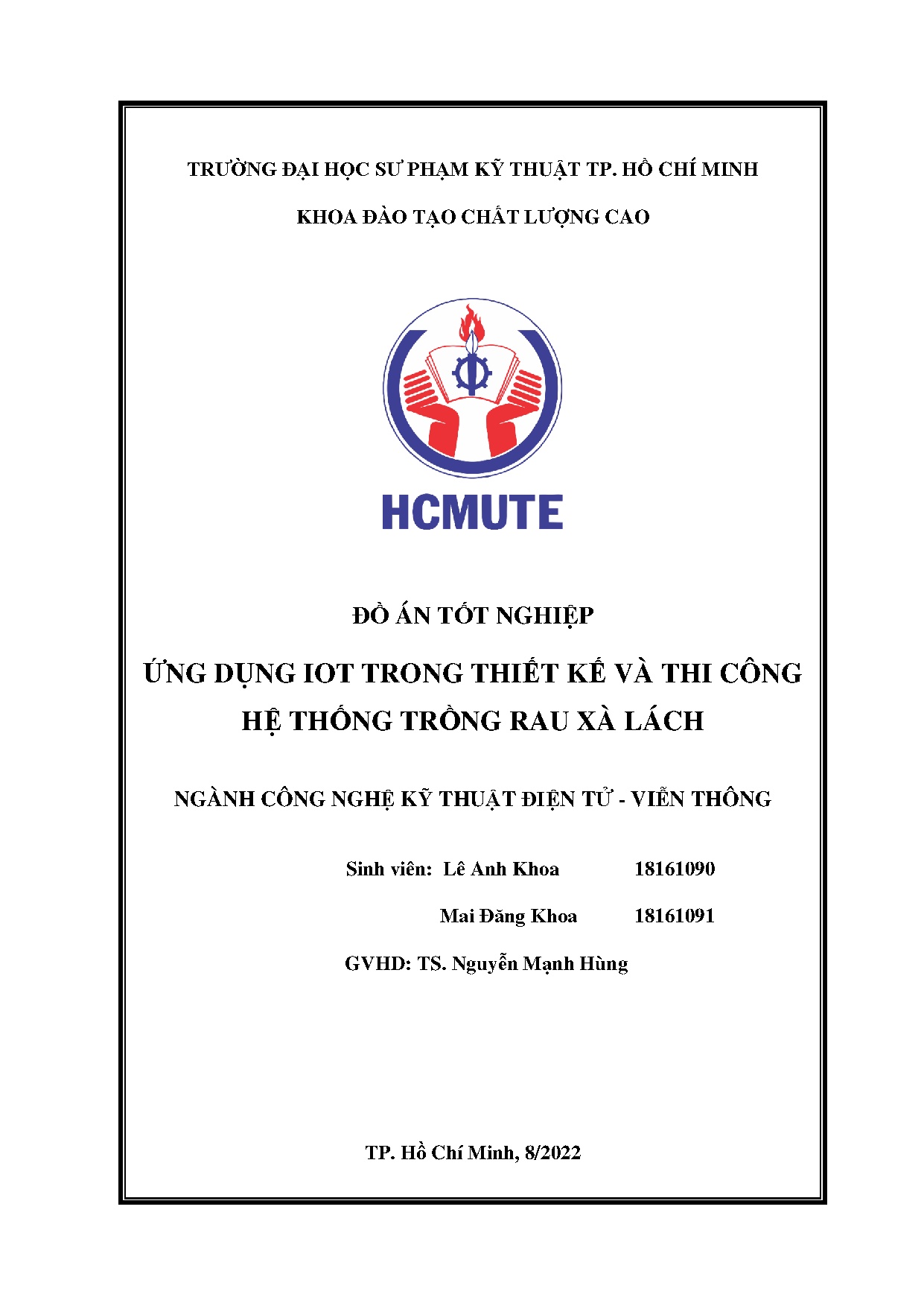 Đồ án tốt nghiệp - Ứng dụng IOT trong thiết kế và thi công hệ thống trồng rau xà lách