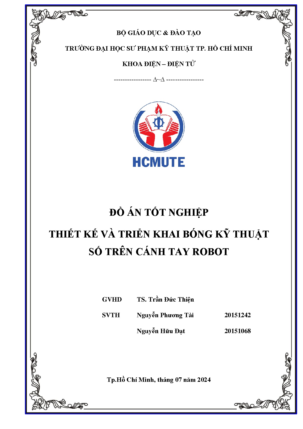 Đồ án tốt nghiệp - Thiết kế và triển khai bóng kỹ thuật số trên cánh tay robot