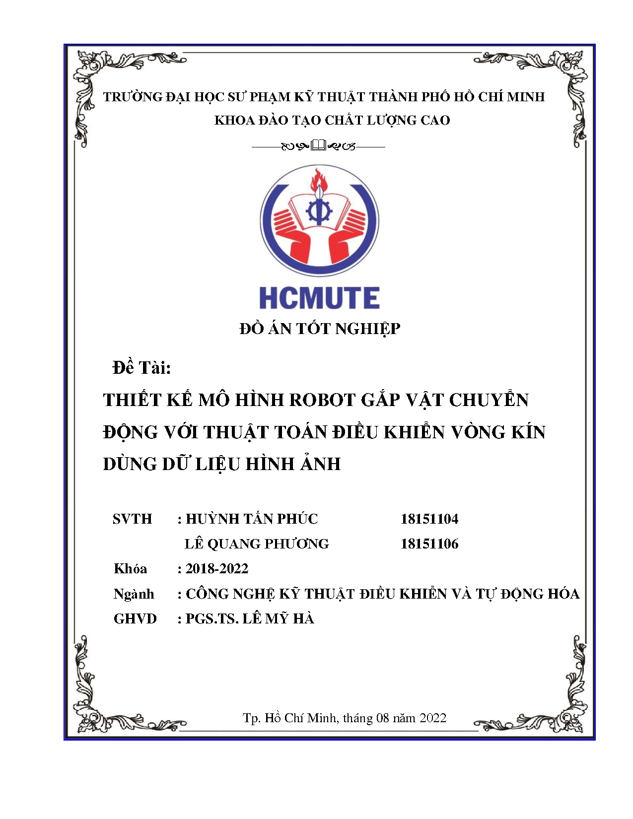 Đồ án tốt nghiệp - Thiết kế mô hình robot gắp vật chuyển động với thuật toán điều khiển vòng KDDLHẢ