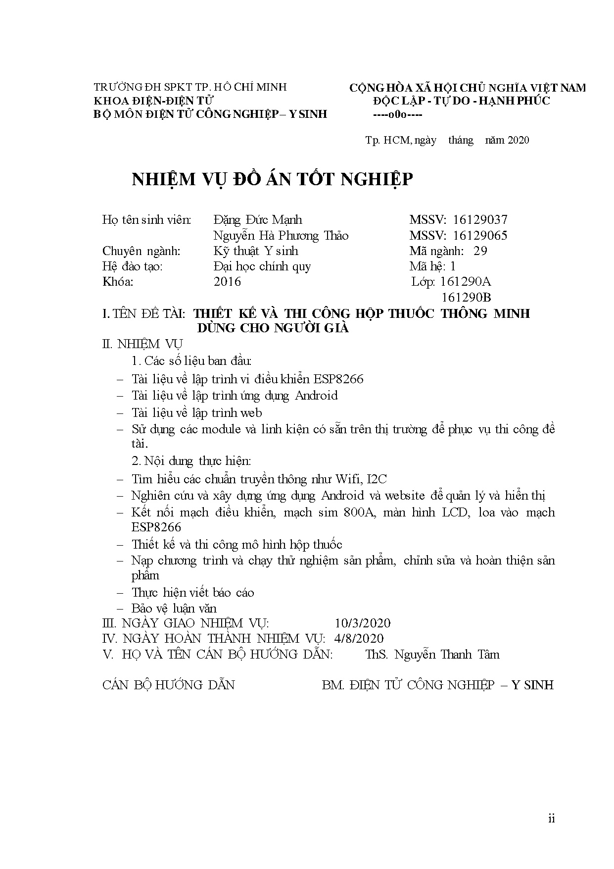 Đồ án tốt nghiệp - Thiết kế và thi công hộp thuốc thông minh dùng cho người già