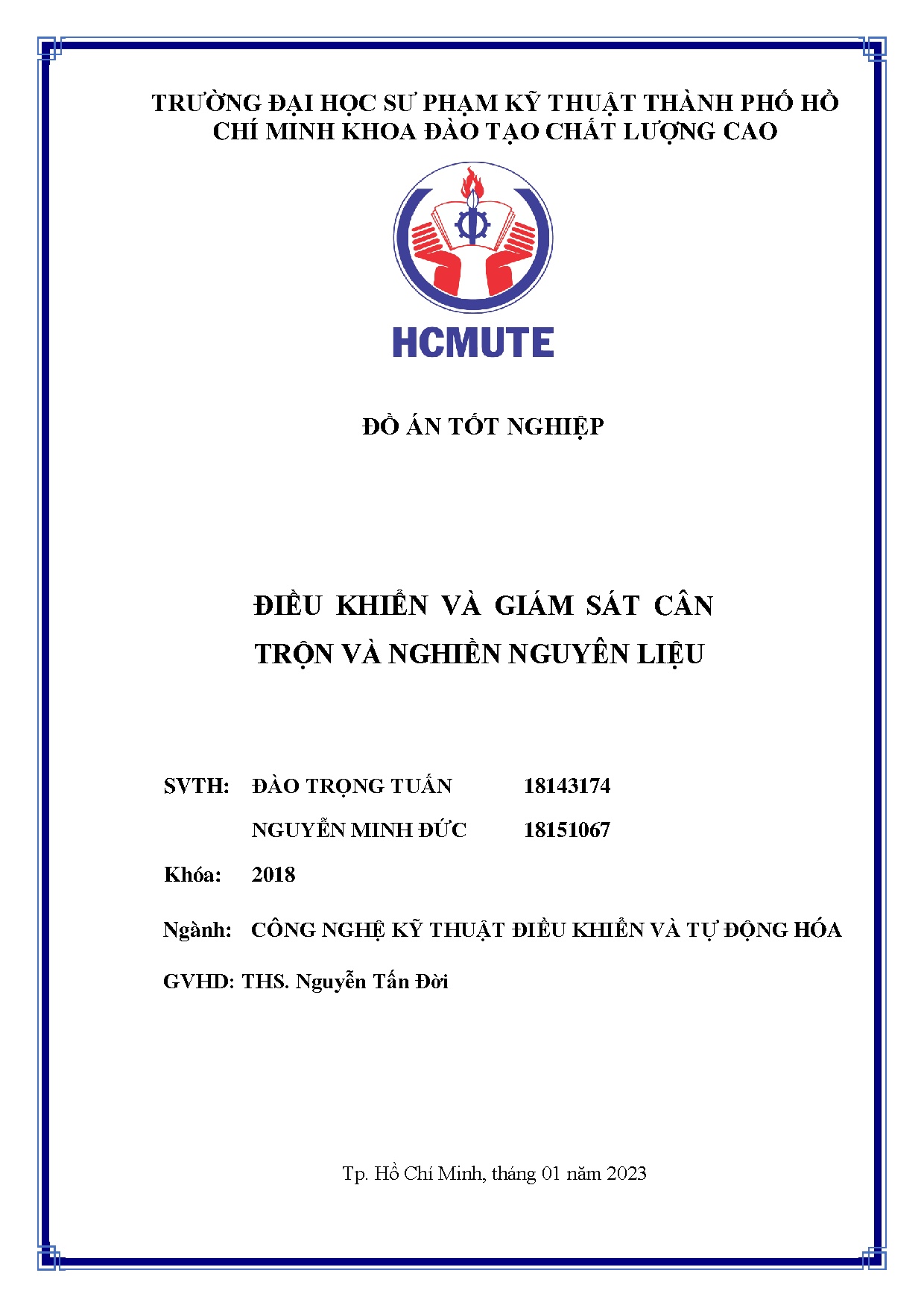 Đồ án tốt nghiệp - Điều khiển và giám sát cân trộn và nghiền nguyên liệu