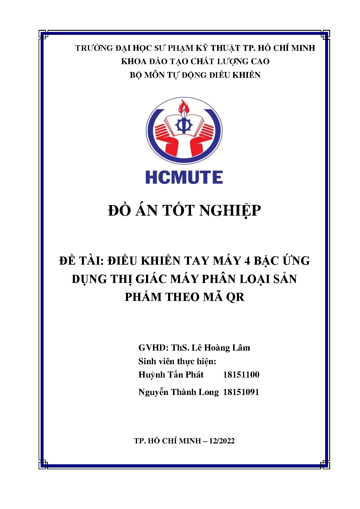 Đồ án tốt nghiệp - Điều khiển tay máy 4 bậc ứng dụng thị giác máy phân loại sản phẩm theo mã QR