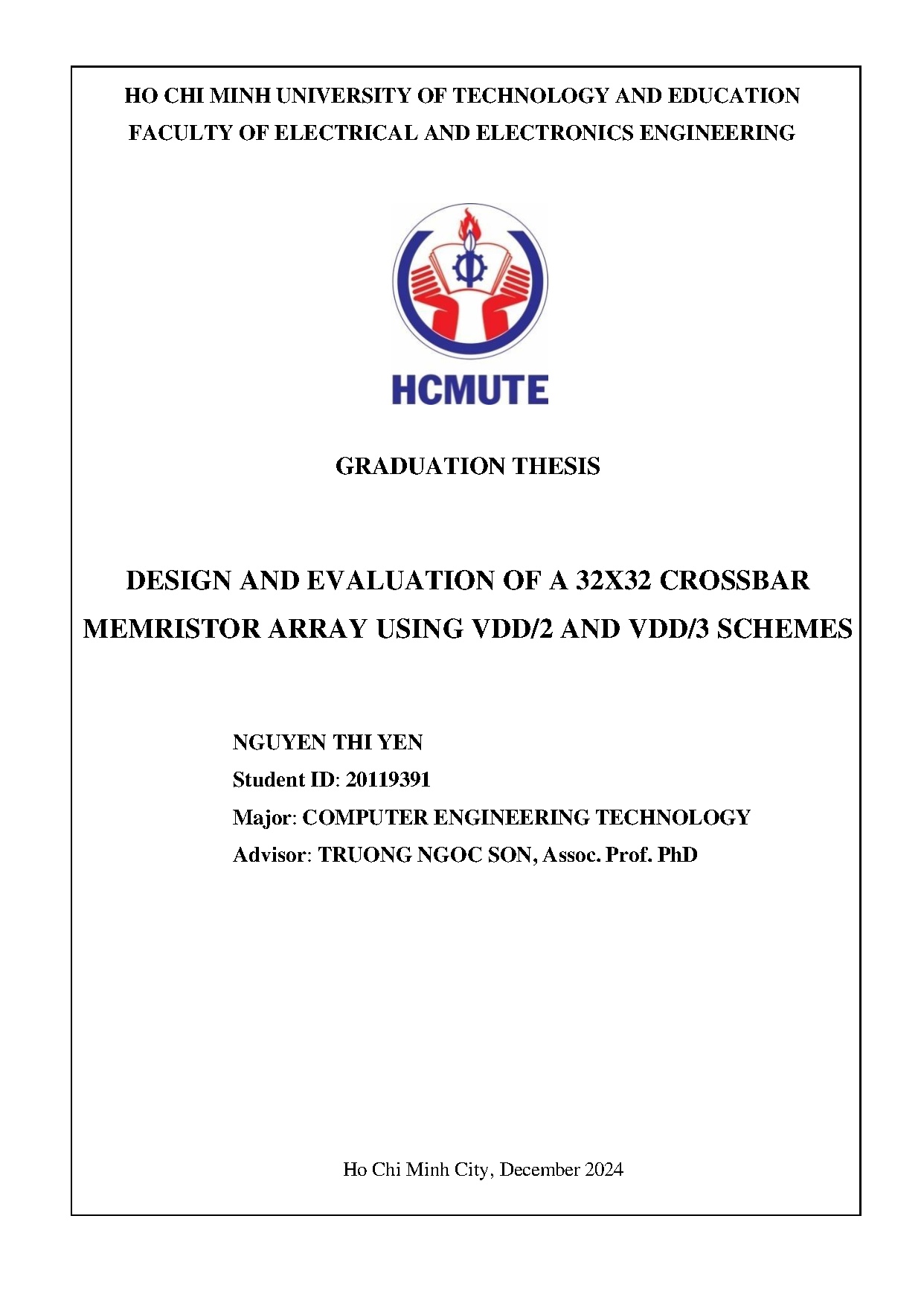 Đồ án tốt nghiệp - Design and evaluation of a 32x32 crossbar memristor array using VDD/2 and VDD/3 S