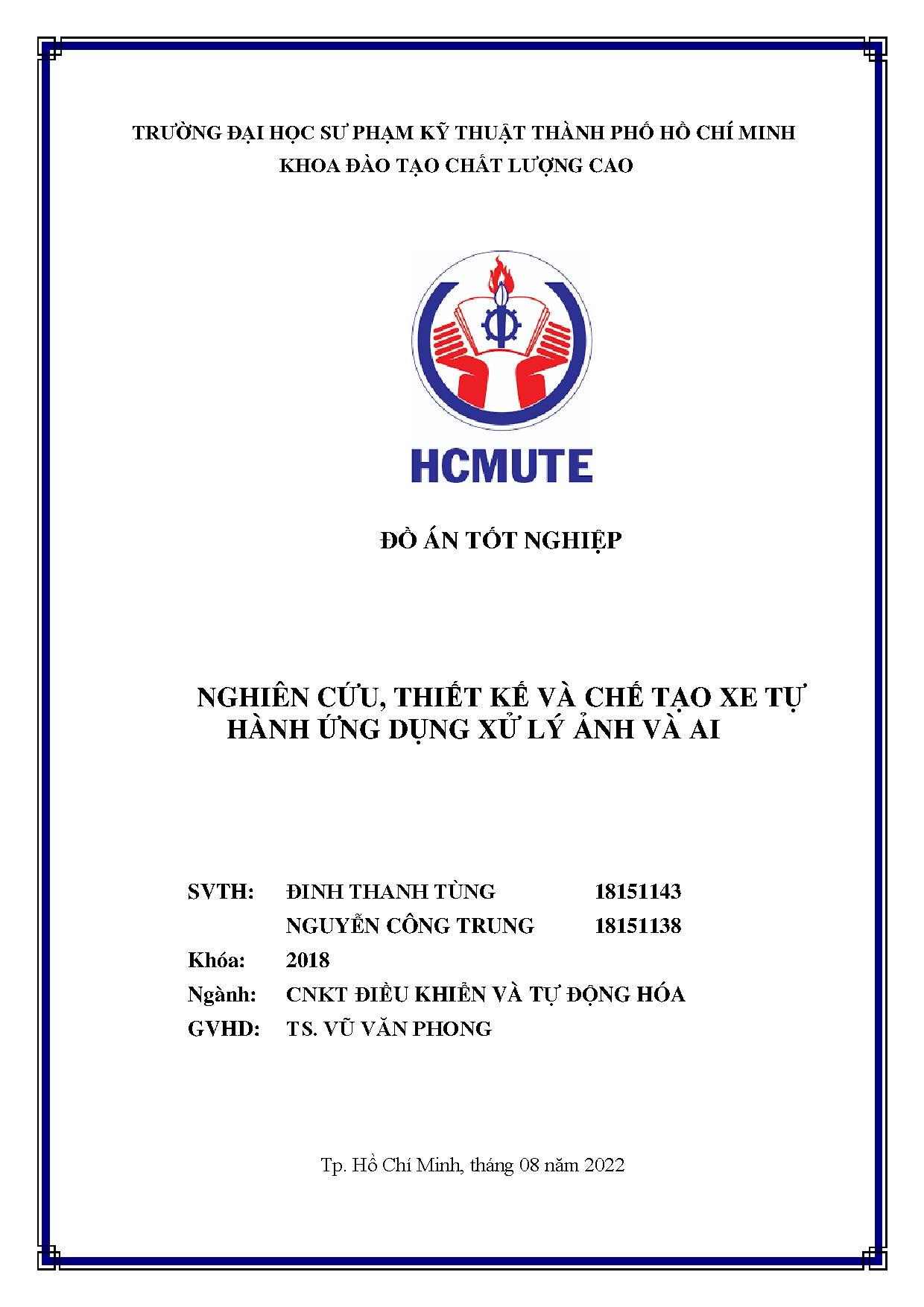 Đồ án tốt nghiệp - Nghiên cứu, thiết kế và chế tạo xe tự hành ứng dụng xử lý ảnh và AI