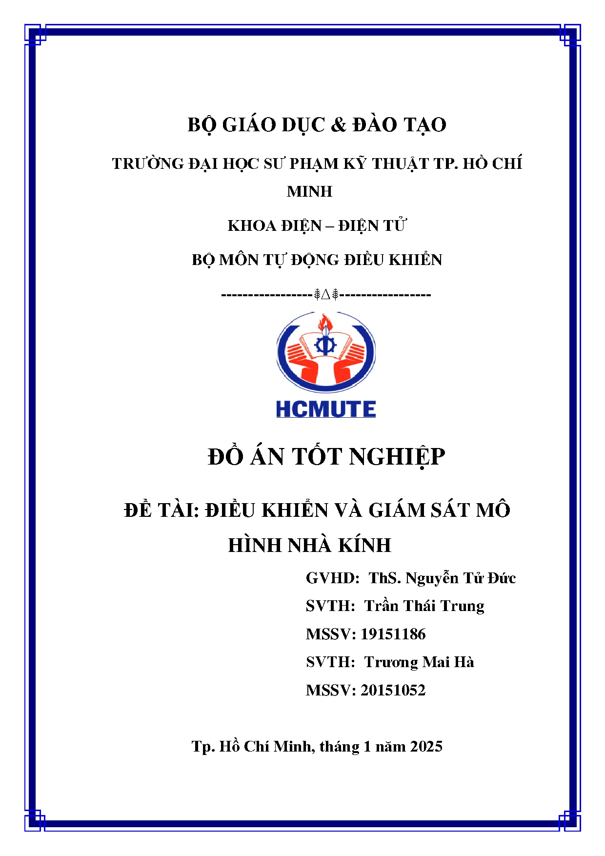 Đồ án tốt nghiệp - Điều khiển và giám sát mô hình nhà kính