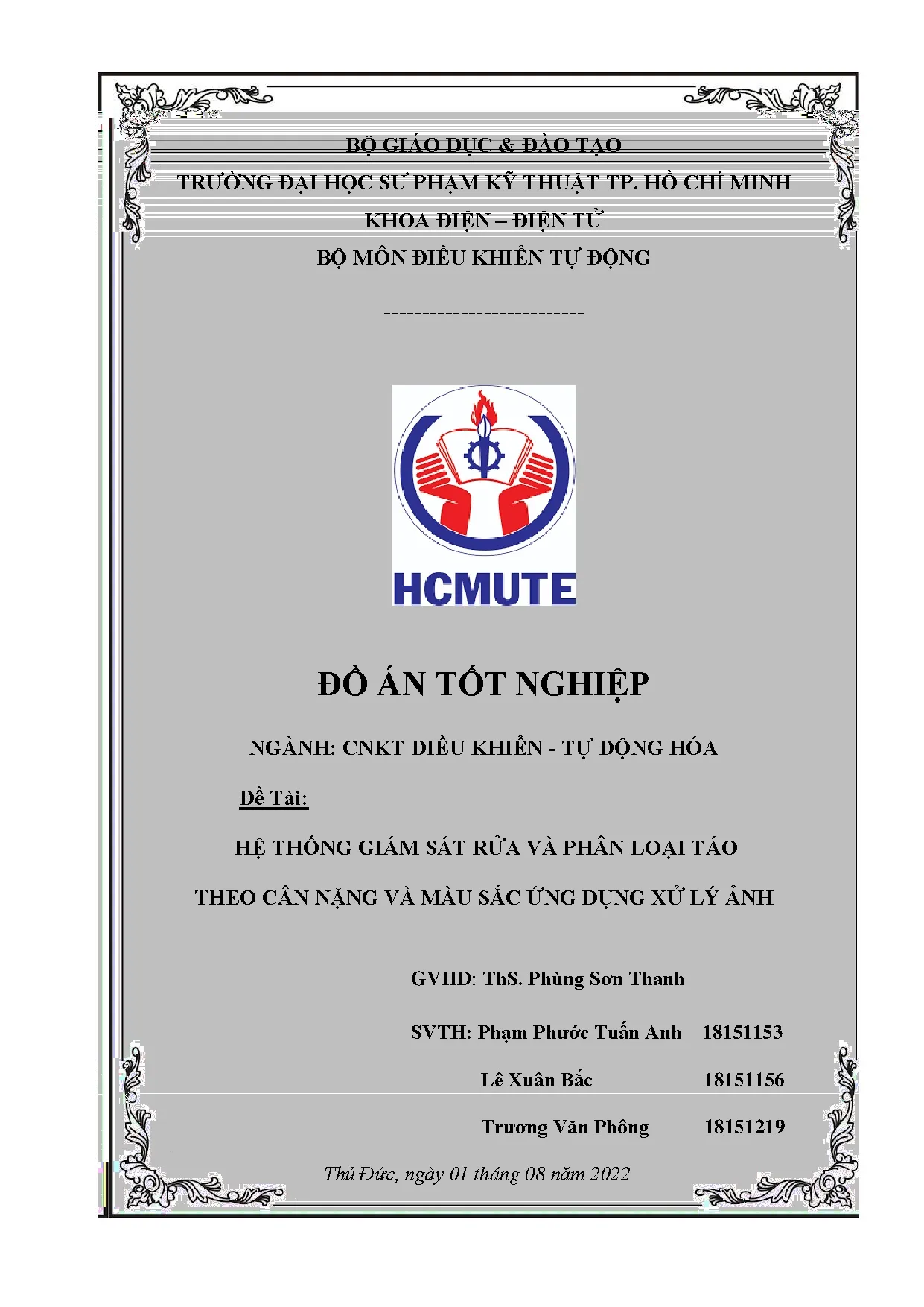 Đồ án tốt nghiệp - Hệ thống giám sát rửa và phân loại táo theo cân nặng và màu sắc ứng dụng xử lý Ả