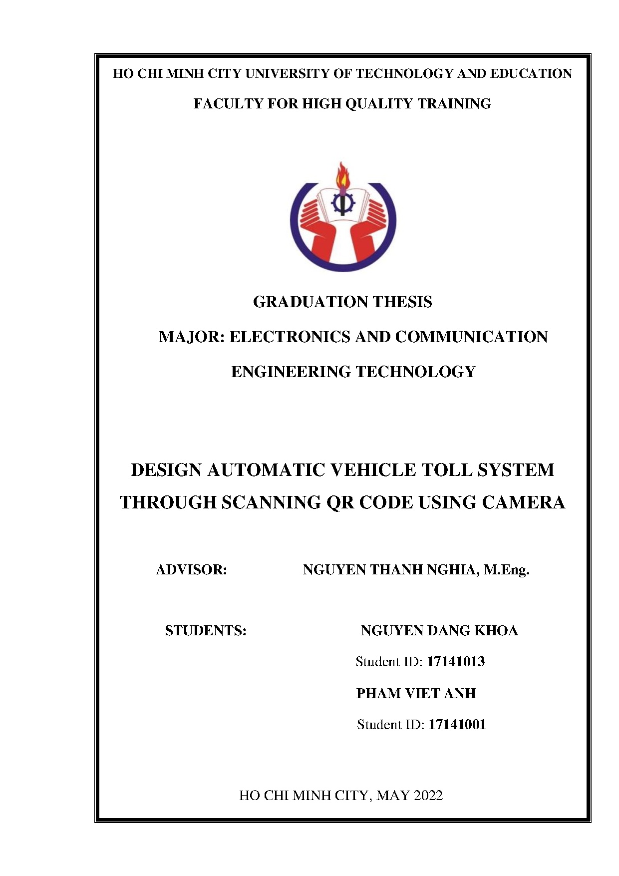 Đồ án tốt nghiệp - Design automatic vehicle toll system through scanning qr code using camera