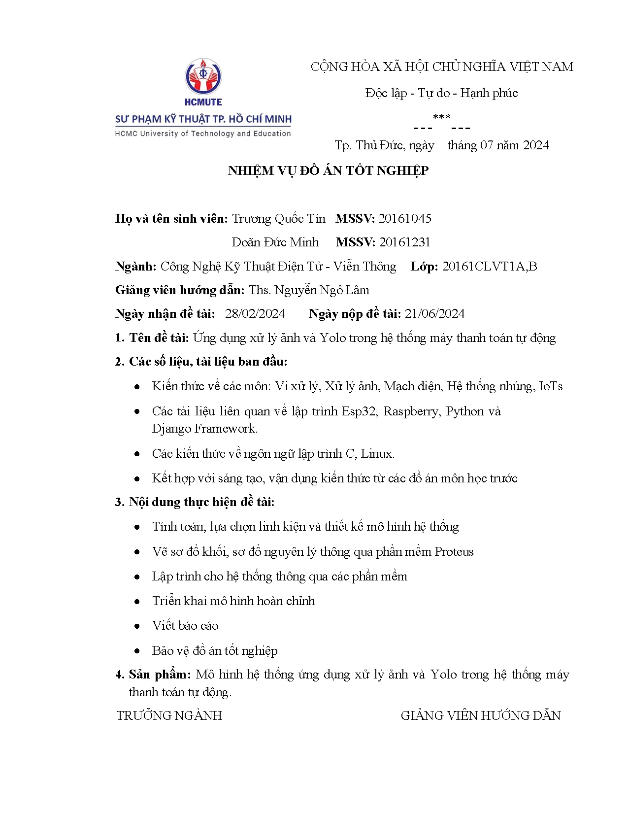 Đồ án tốt nghiệp - Ứng dụng xử lý ảnh và yolo trong hệ thống máy thanh toán tự động