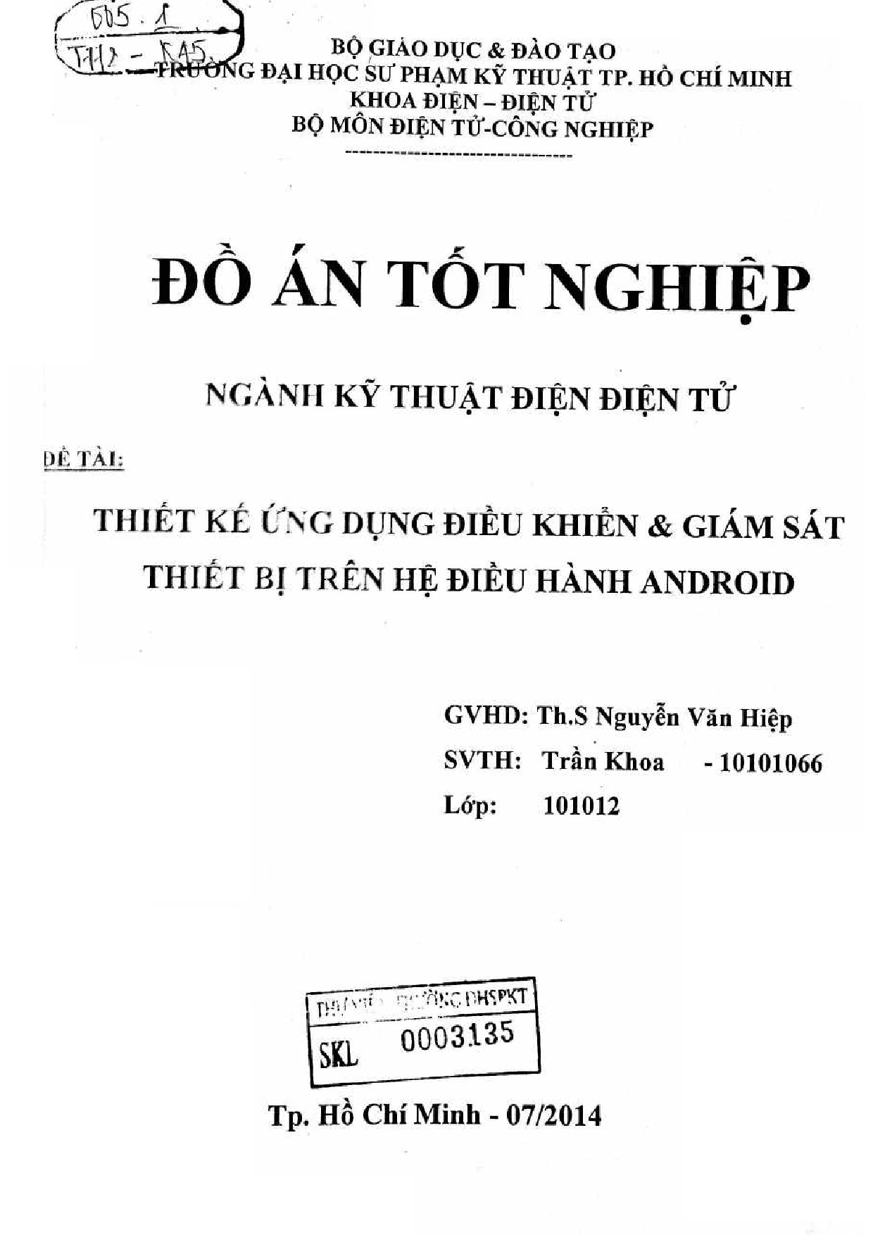 Đồ án tốt nghiệp - Thiết kế ứng dụng điều khiển và giám sát thiết bị trên hệ điều hành Android