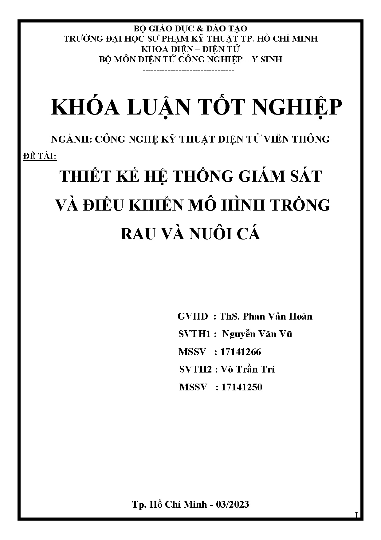 Đồ án tốt nghiệp - Thiết kế hệ thống giám sát và điều khiển mô hình trồng rau và nuôi cá