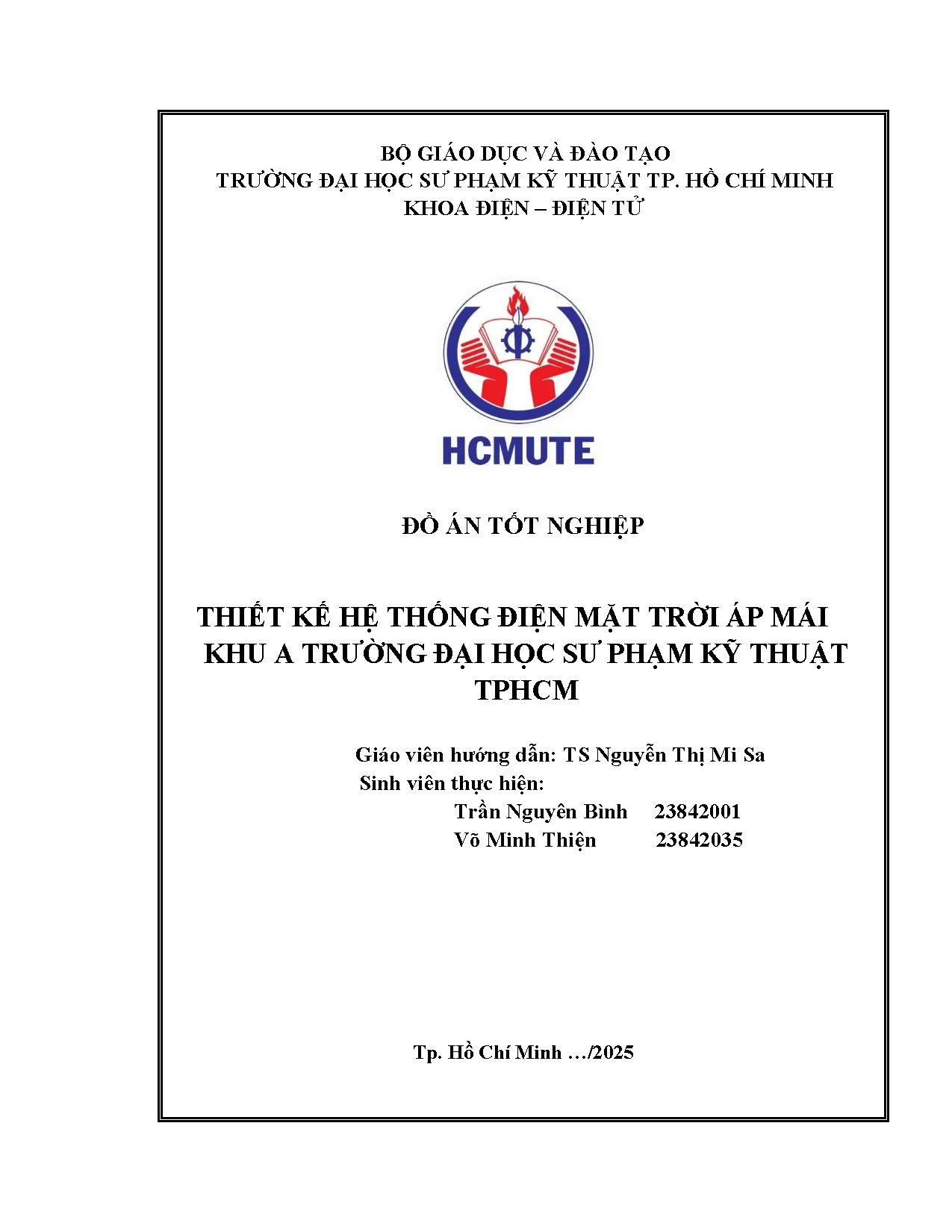 Đồ án tốt nghiệp - Thiết kế hệ thống điện mặt trời áp mái khu A Trường Đại học Sư phạm Kỹ thuật T