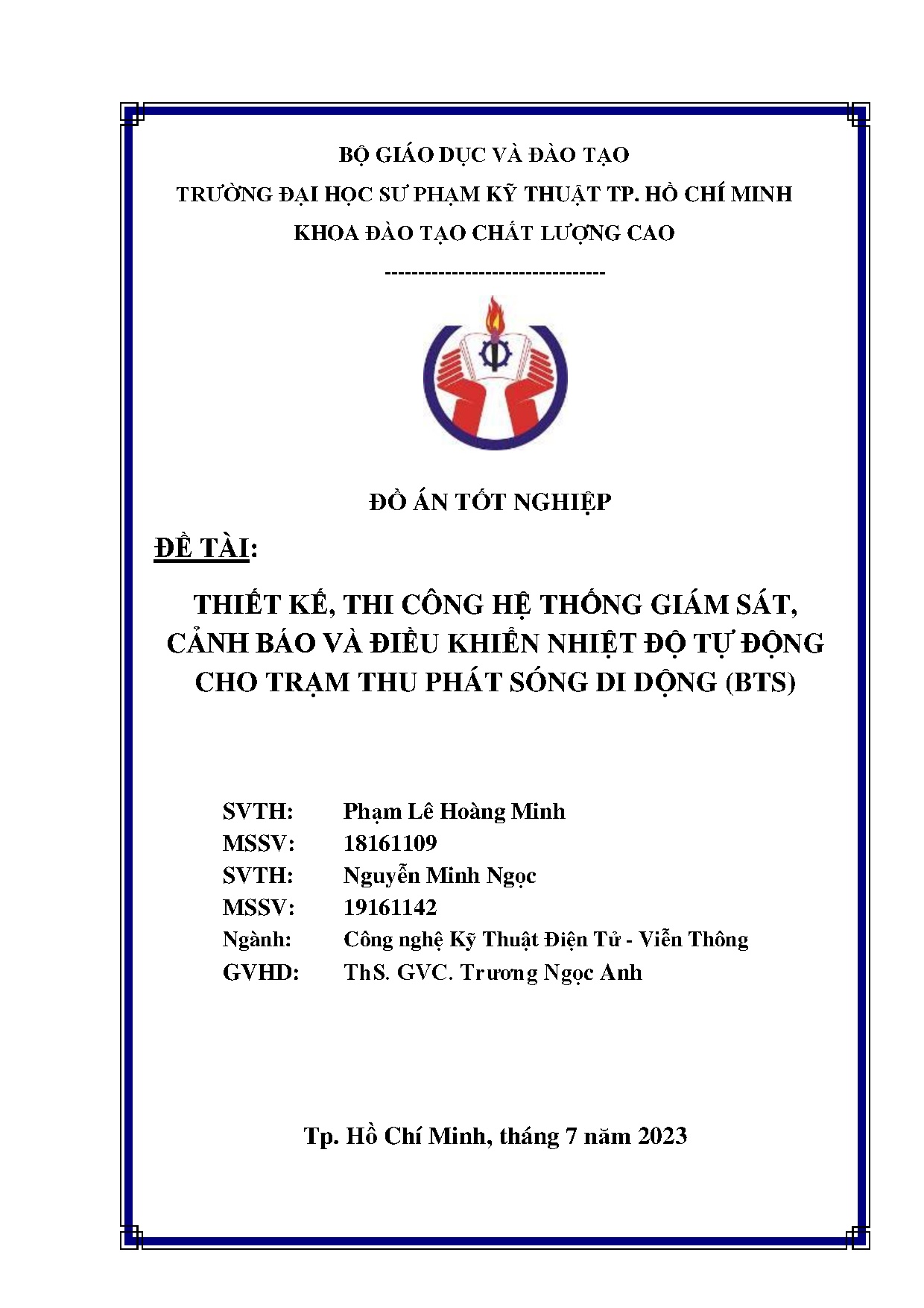 Đồ án tốt nghiệp - Thiết kế, thi công hệ thống giám sát, cảnh báo và điều khiển nhiệt độ TĐCTTPSDĐ (