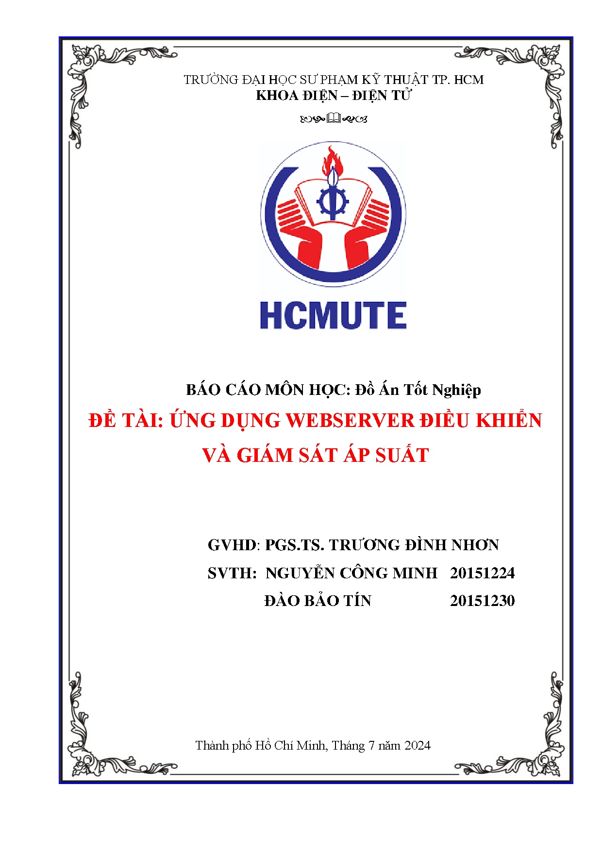 Đồ án tốt nghiệp - Ứng dụng webserver điều khiển và giám sát áp suất