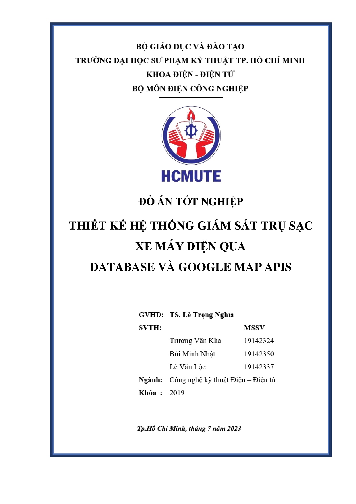 Đồ án tốt nghiệp - Thiết kế hệ thống giám sát trụ sạc xe máy điện qua database và Google map APIS