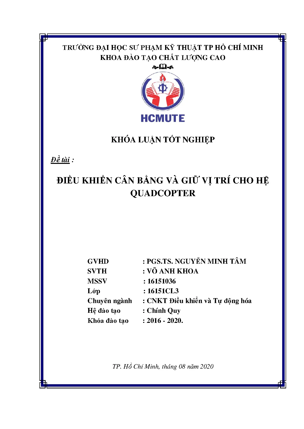 Đồ án tốt nghiệp - Điều khiển cân bằng và giữ vị trí cho hệ Quadcopter