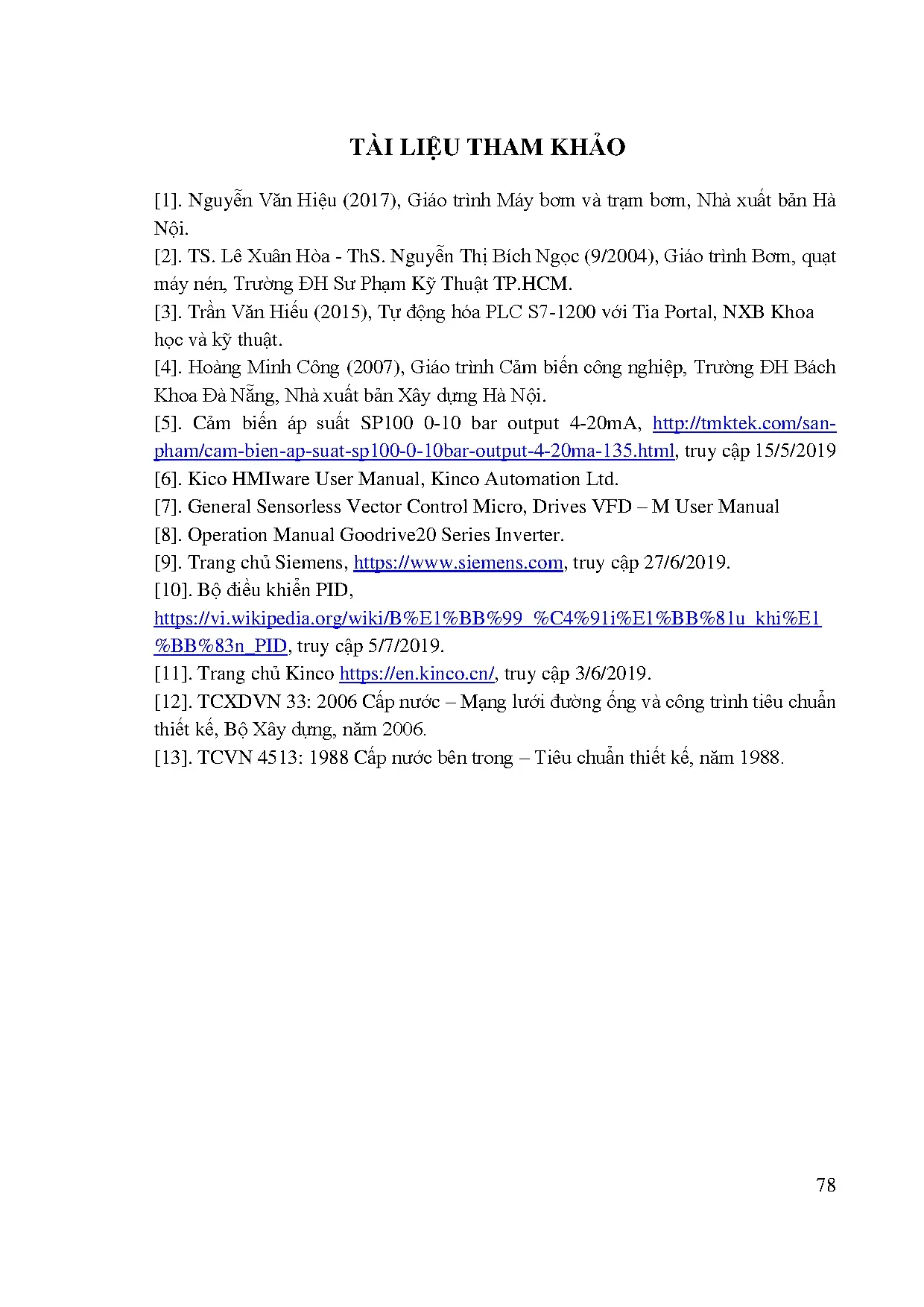 Đồ án tốt nghiệp - Mô hình hệ thống điều khiển giám sát nước cung cấp cho tòa nhà - Trang 92