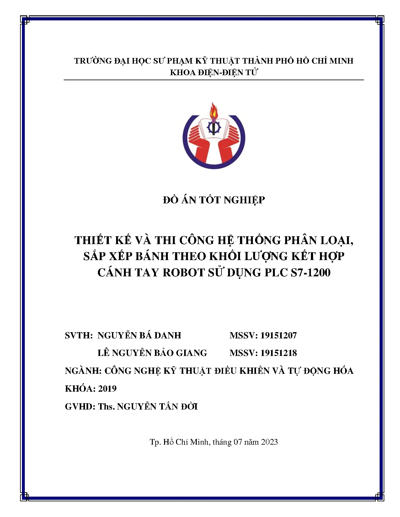 Đồ án tốt nghiệp - Thiết kế và thi công hệ thống phân loại, sắp xếp bánh theo khối lượng KHCTRSDPS