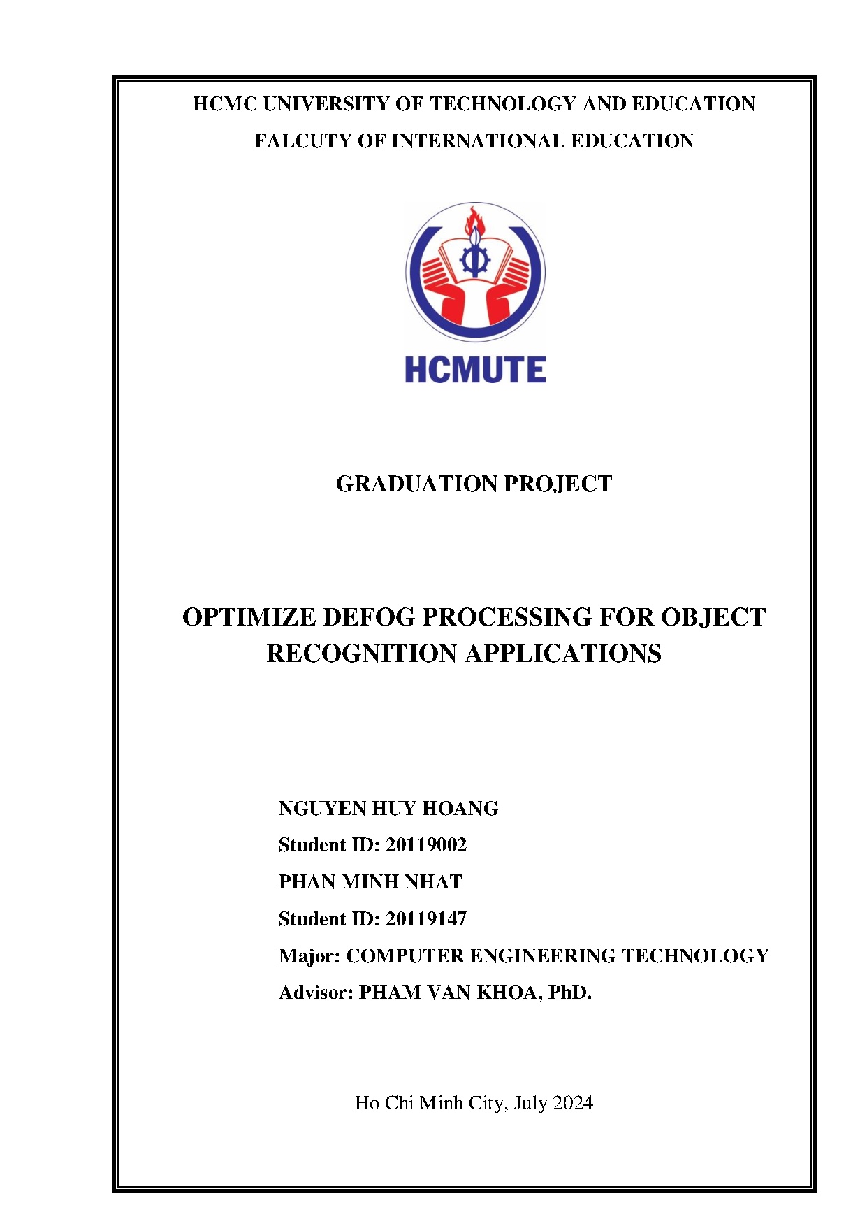 Đồ án tốt nghiệp - Optimize defog processing for object recognition applications