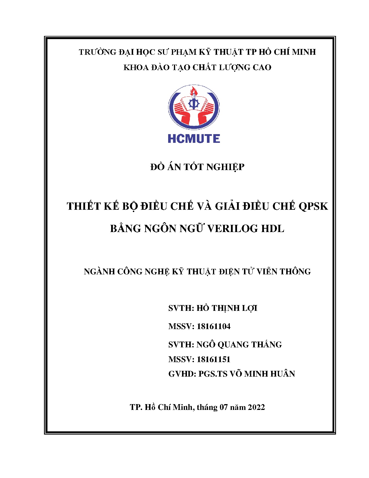 Đồ án tốt nghiệp - Thiết kế bộ điều chế và giải điều chế QPSK bằng ngôn ngữ Verilog HDL