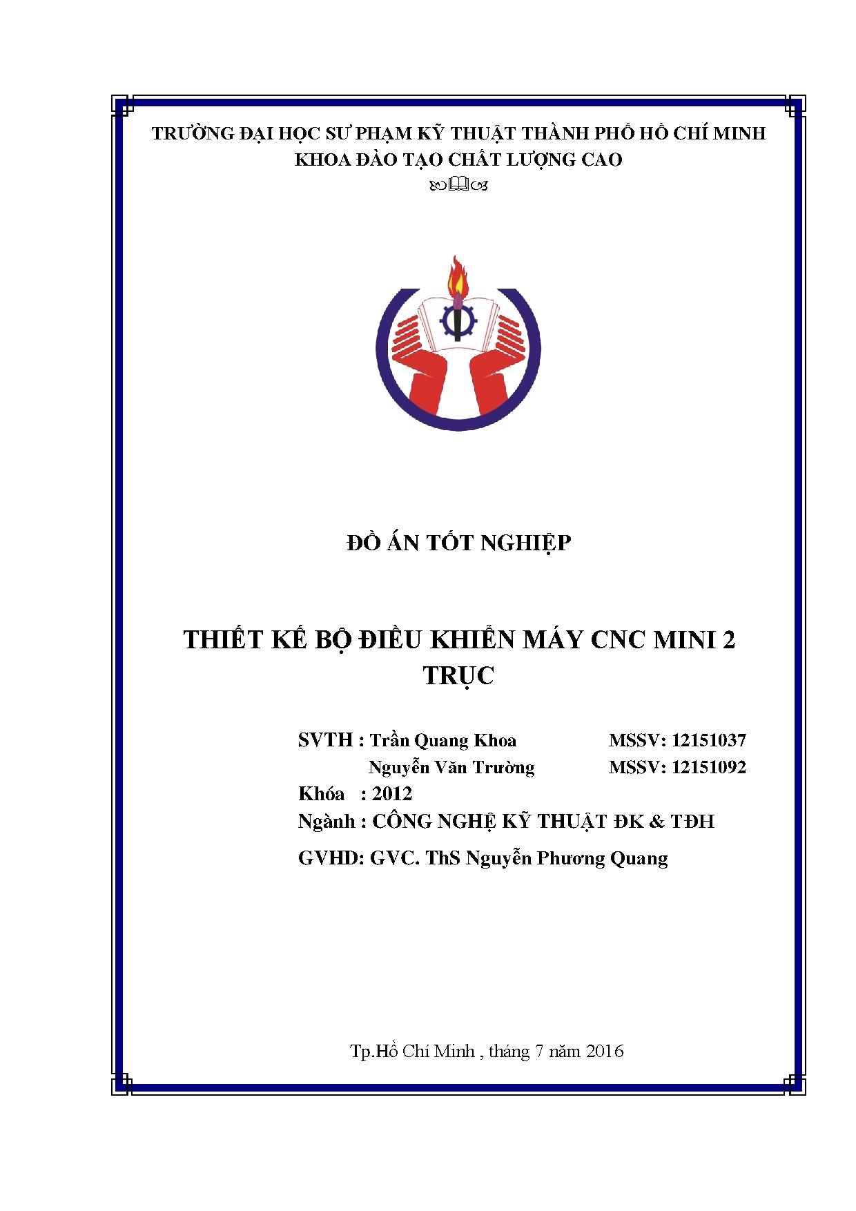 Đồ án tốt nghiệp - Thiết kế bộ điều khiển máy CNC Mini 2 trục