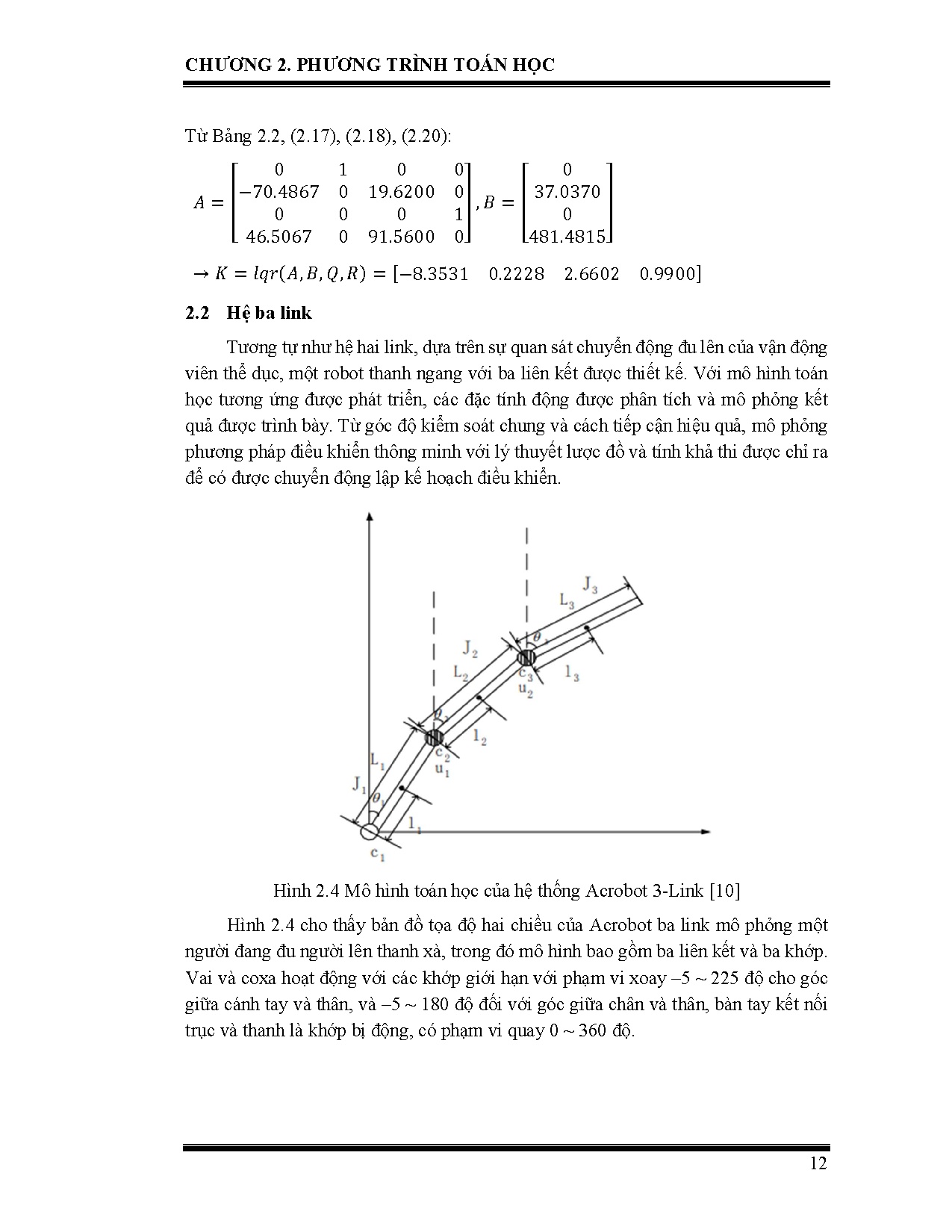 Đồ án tốt nghiệp - Điều khiển hệ ACrobot nhiều link - Trang 23