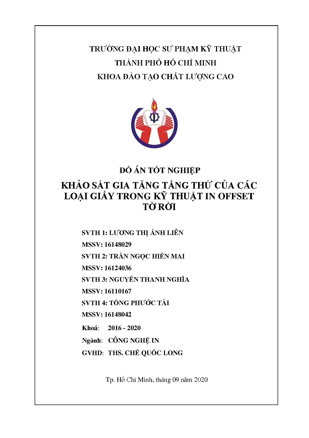 Đồ án tốt nghiệp - Khảo sát gia tăng tầng thứ của các loại giấy trong kỹ thuật in Offset tờ rời