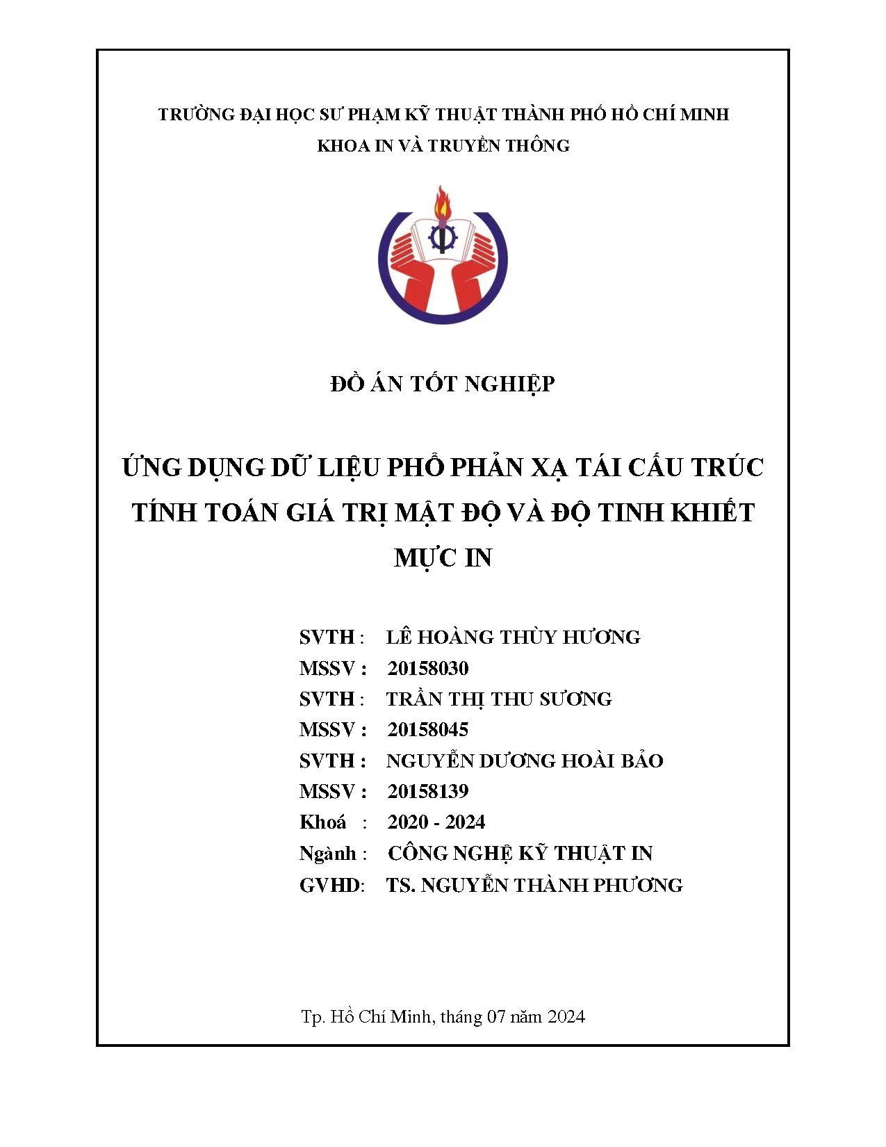 Đồ án tốt nghiệp - Ứng dụng dữ liệu phổ phản xạ tái cấu trúc tính toán giá trị mật độ và độ tinh KMI