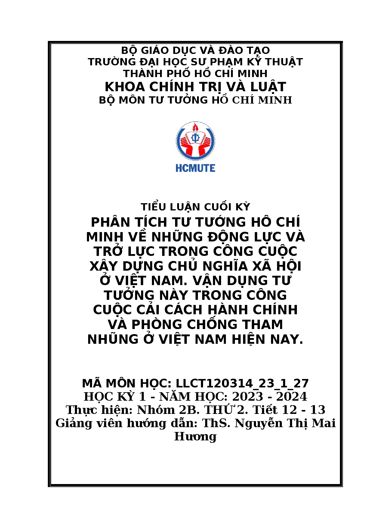TIỂU LUẬN CUỐI KỲ Tư tưởng HCM
