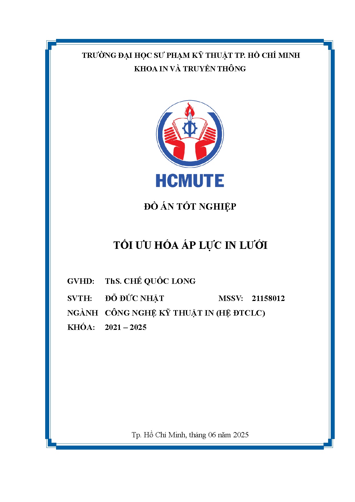 Đồ án tốt nghiệp - Tối ưu hóa áp lực in lưới