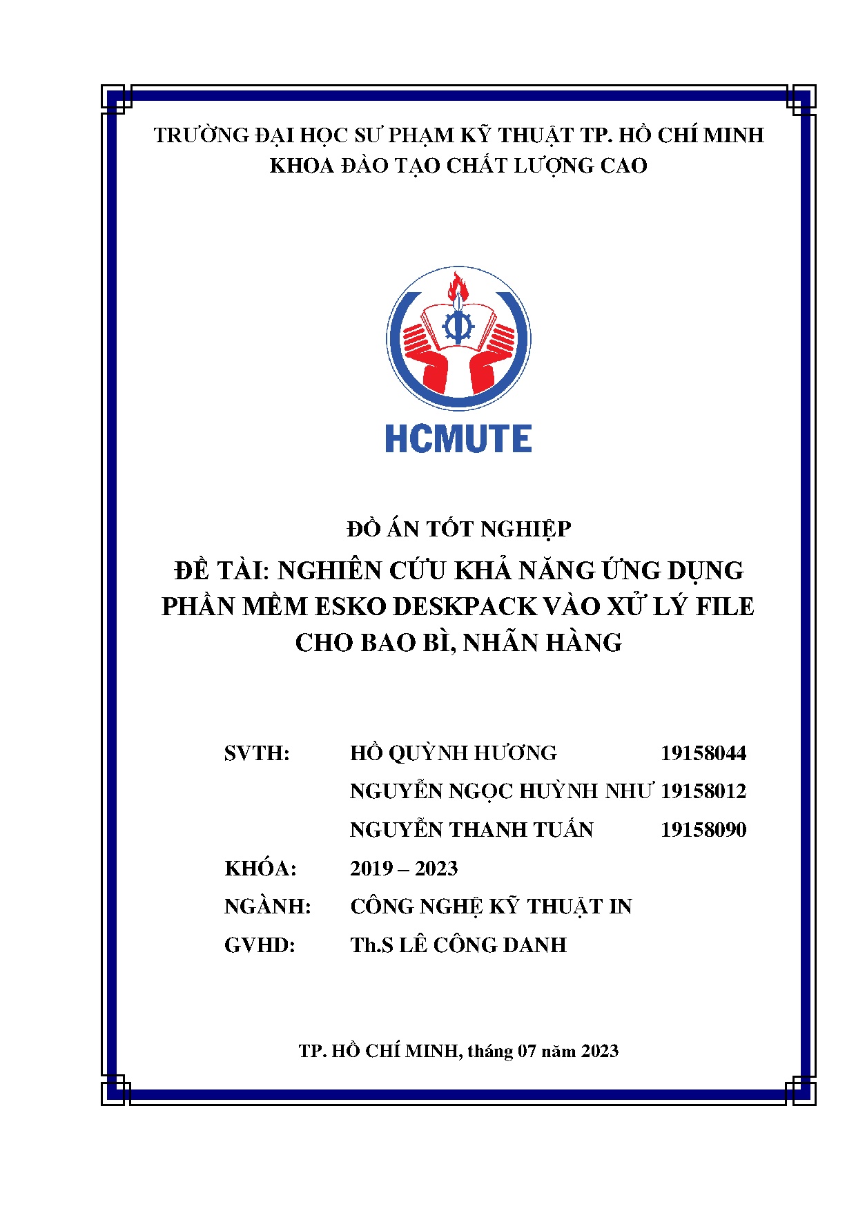 Đồ án tốt nghiệp - Nghiên cứu khả năng ứng dụng phần mềm Esko deskpack vào xử lý file cho bao bì, NH