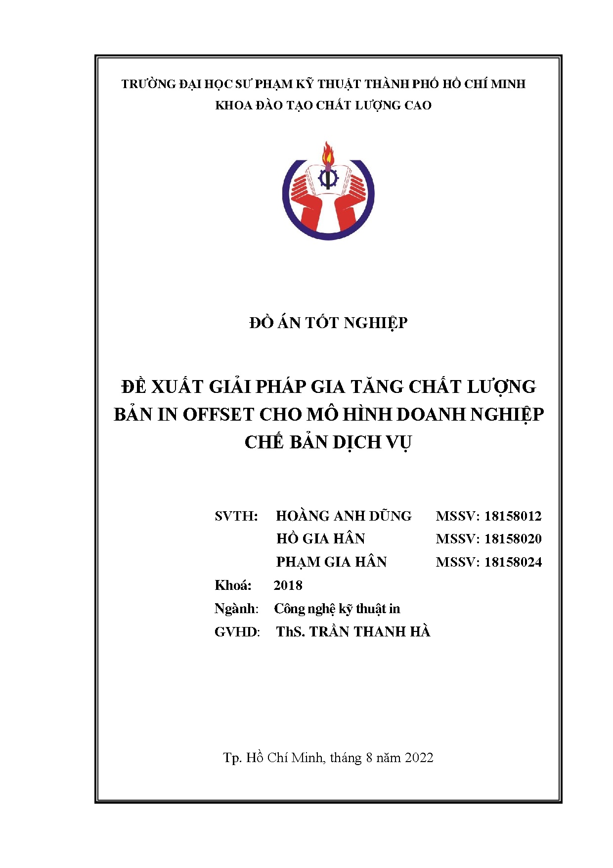Đồ án tốt nghiệp - Đề xuất giải pháp gia tăng chất lượng bản in offset cho mô hình doanh nghiệp CBDV