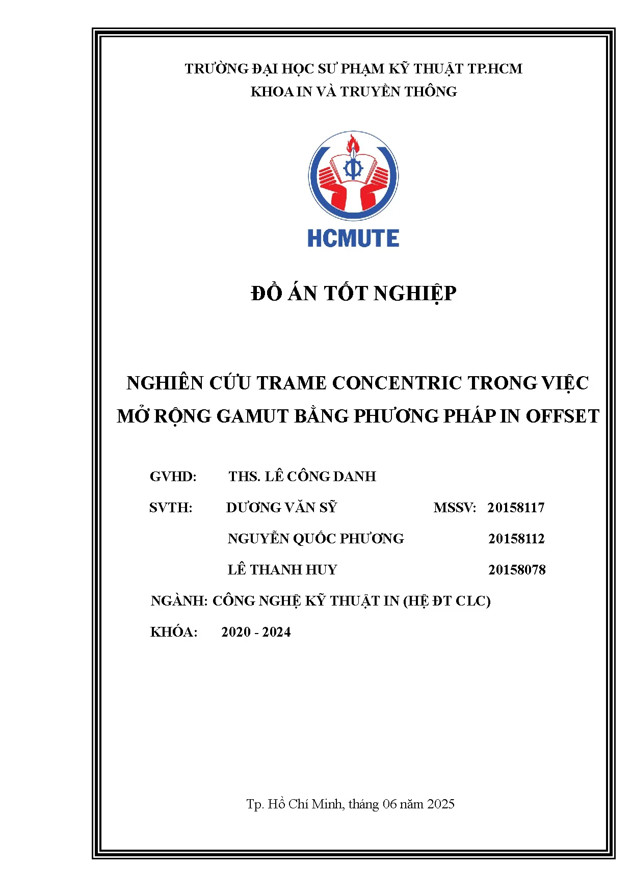 Đồ án tốt nghiệp - Nghiên cứu Trame concentric trong việc mở rộng Gamut bằng phương pháp in Offset