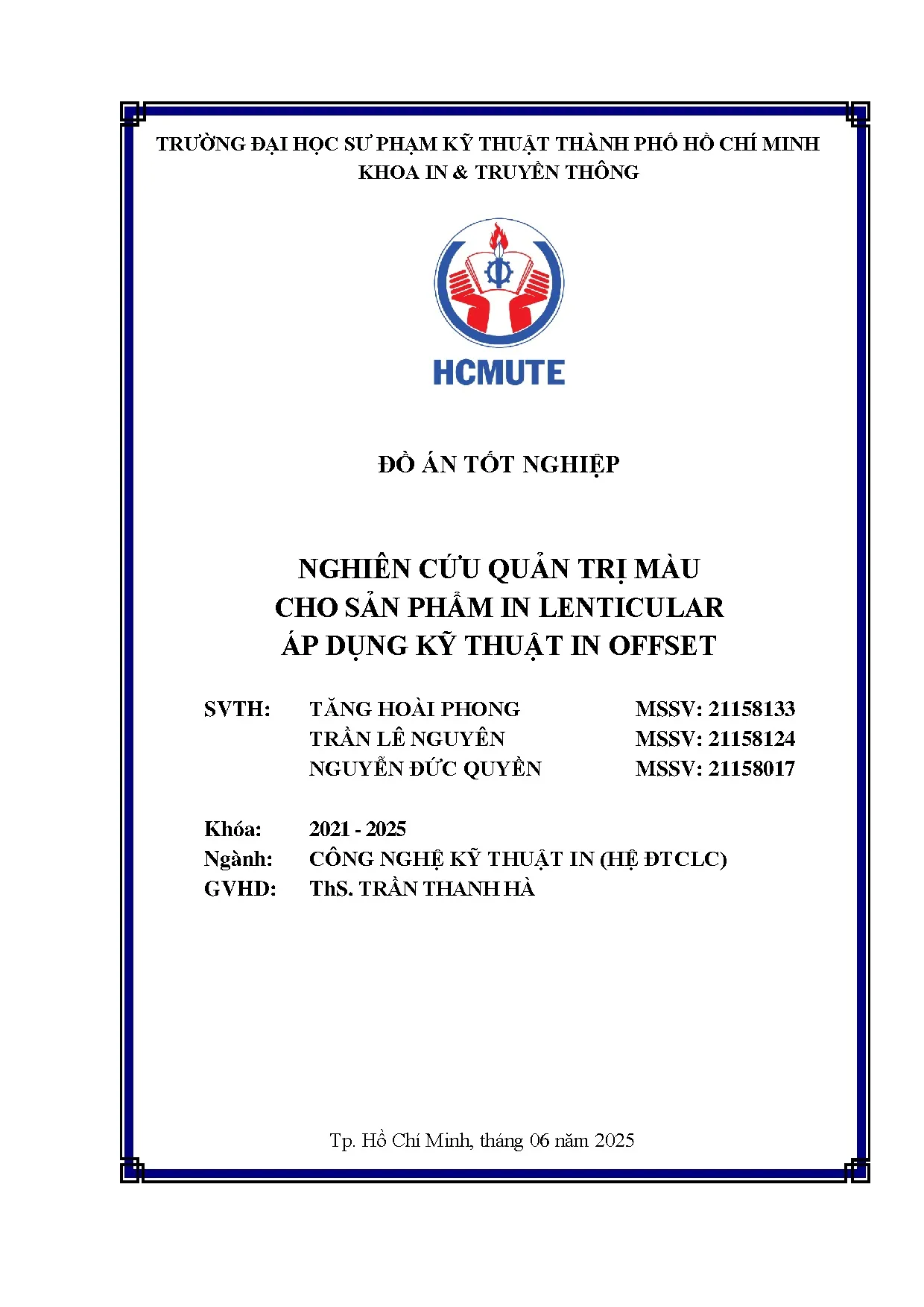 Đồ án tốt nghiệp - Nghiên cứu quản trị màu cho sản phẩm in Lenticular áp dụng kỹ thuật in offset