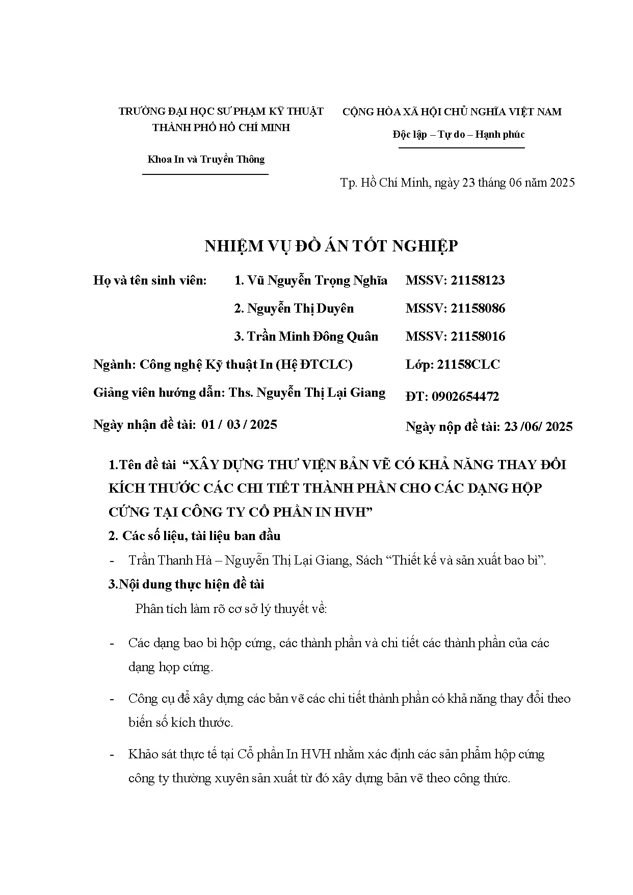 Đồ án tốt nghiệp - Xây dựng thư viện bản vẽ có khả năng thay đổi kích thước các chi TTPCCDHCTCTCPIH - Trang 3