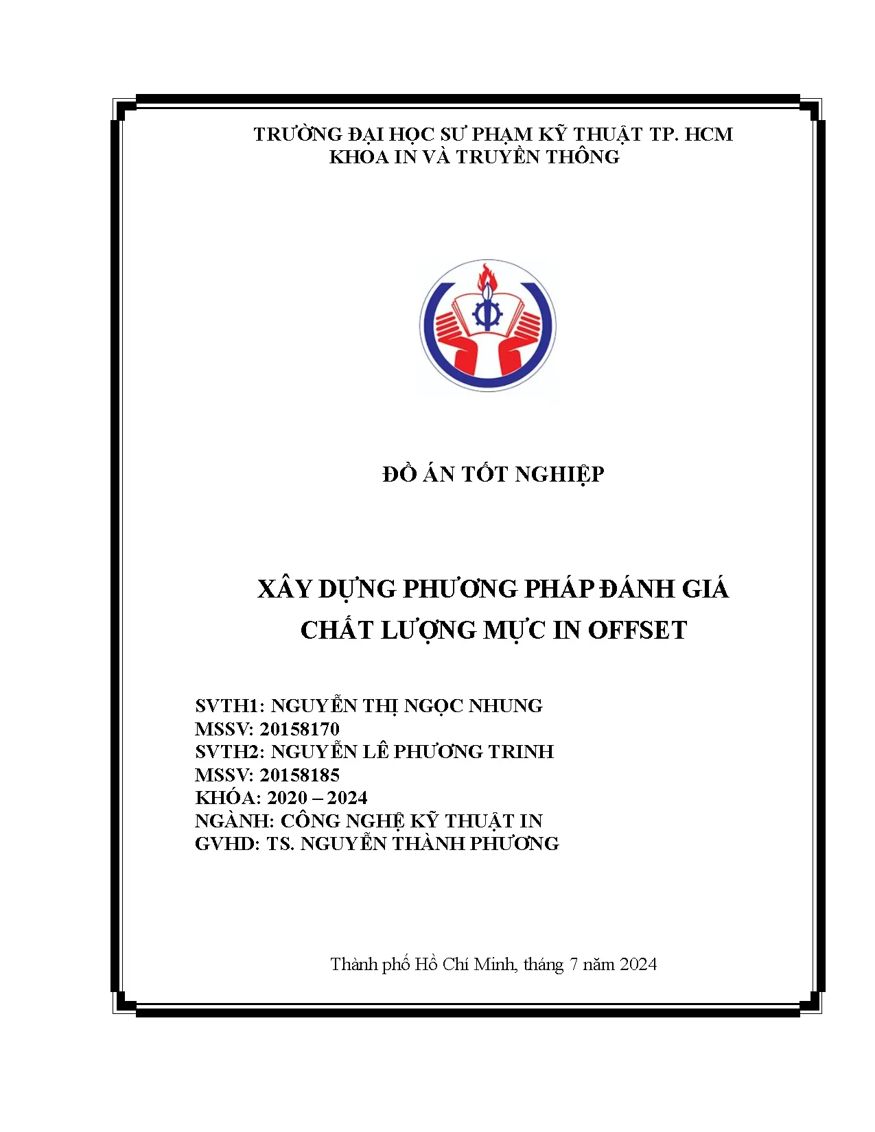 Đồ án tốt nghiệp - Xây dựng phương pháp đánh giá chất lượng mực in Offset