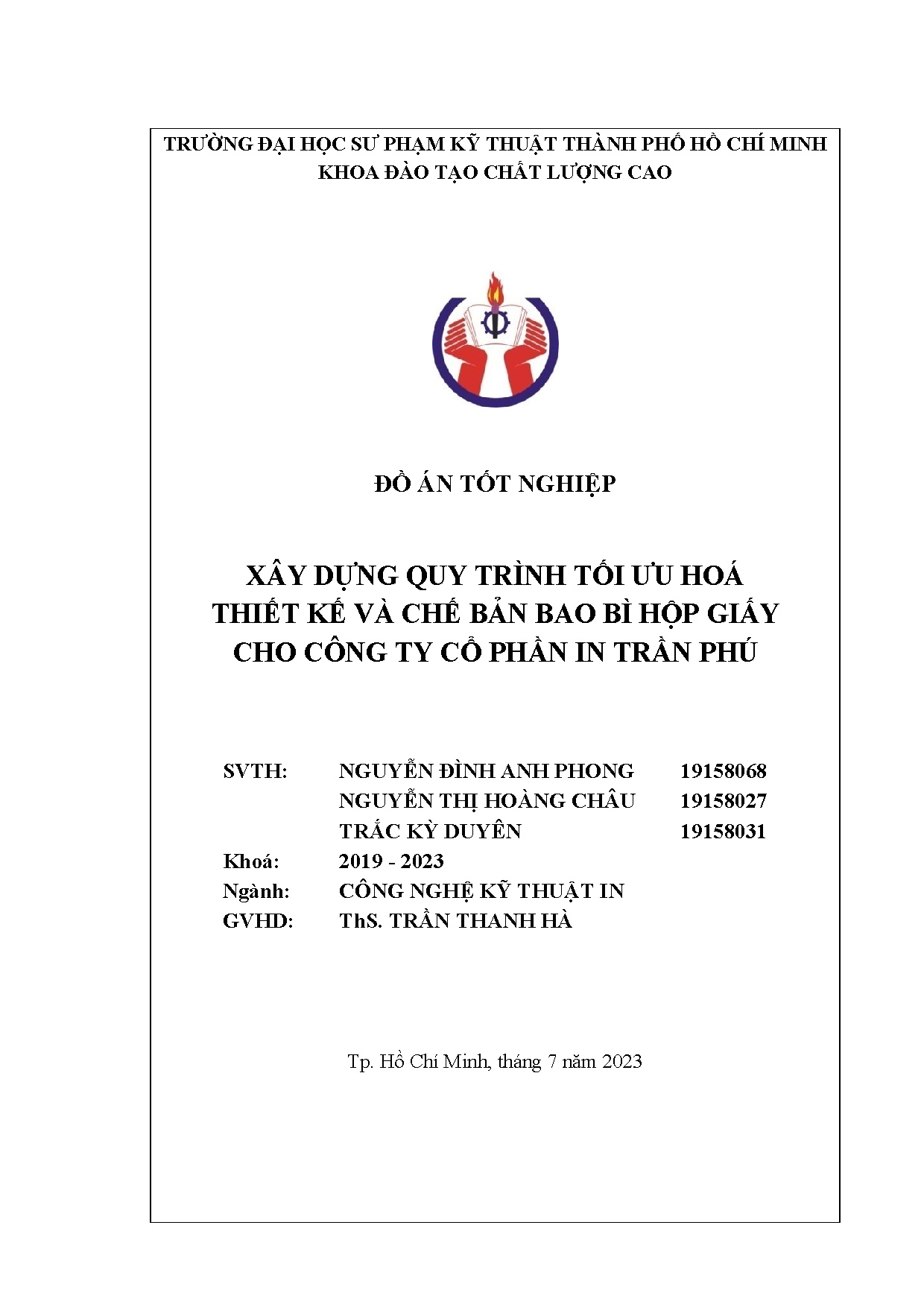 Đồ án tốt nghiệp - Xây dựng quy trình tối ưu hóa thiết kế và chế bản bao bì hộp giấy cho Công TCPITP