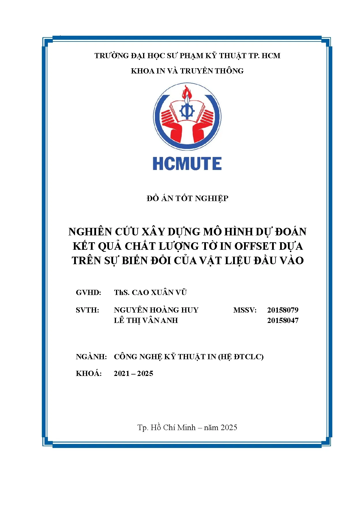 Đồ án tốt nghiệp - Nghiên cứu xây dựng mô hình dự đoán kết quả chất lượng tờ in offset dựa TSBĐCVLĐV