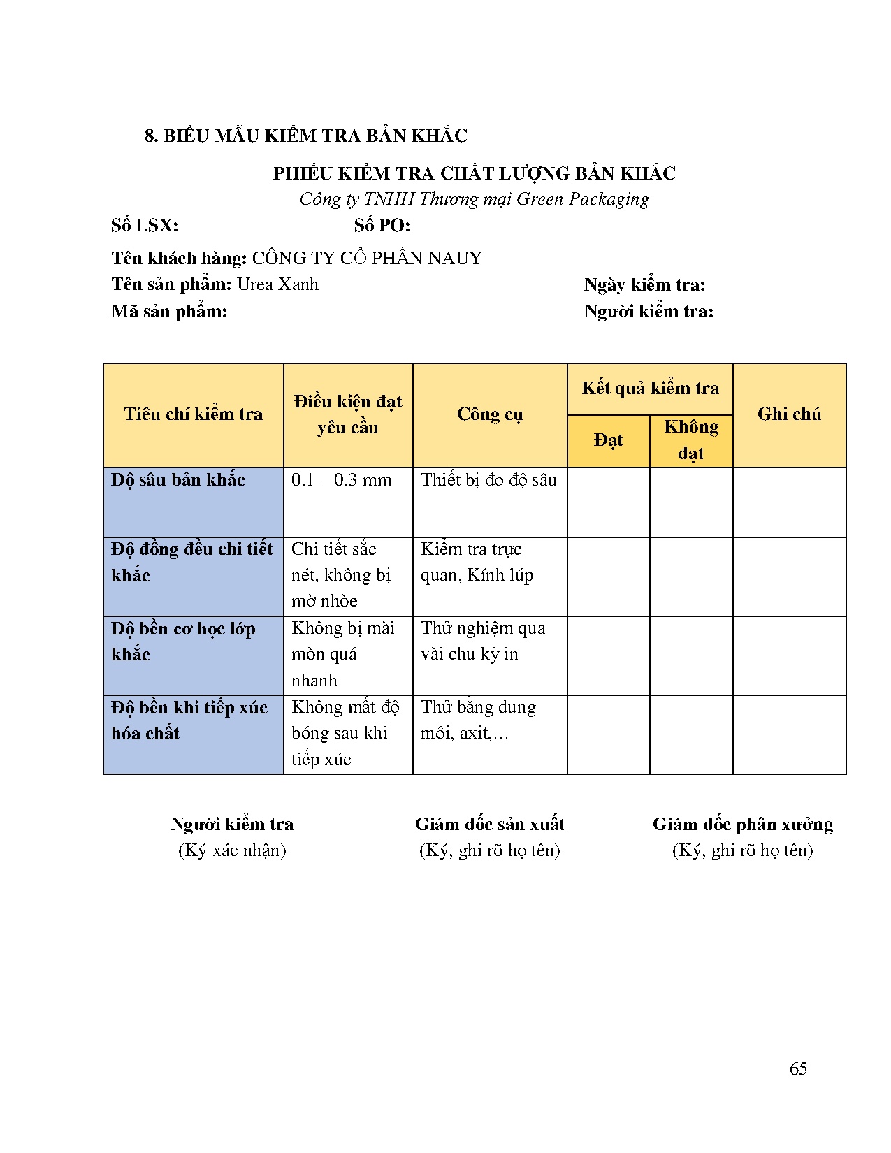 Đồ án tốt nghiệp - Nghiên cứu đề xuất cải tiến quy trình kiểm soát chất lượng sản phẩm bao bì dệt PP - Trang 87