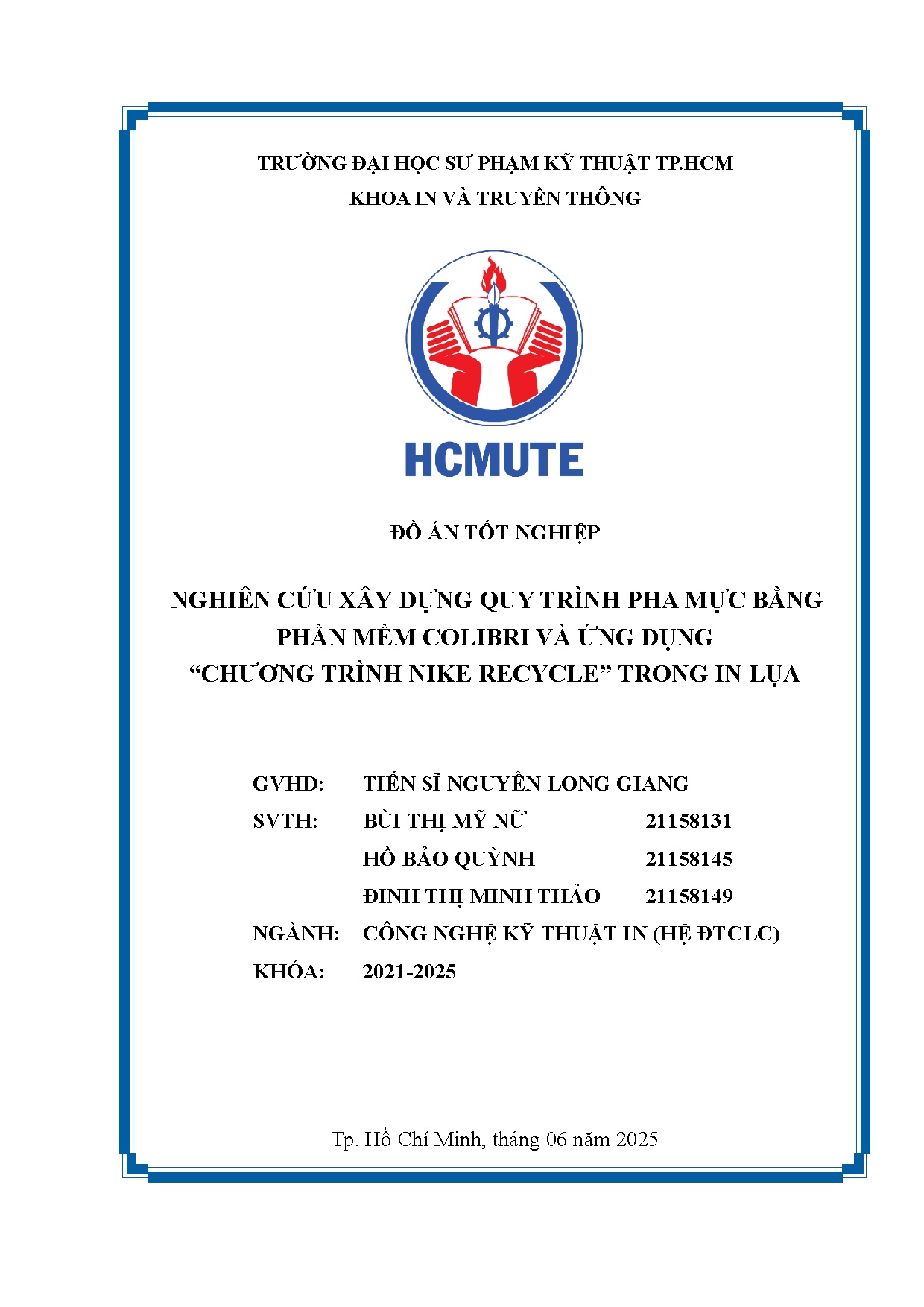 Đồ án tốt nghiệp - Nghiên cứu xây dựng quy trình pha mực bằng phần mềm Colibri và ứng dụng  TNRTIL