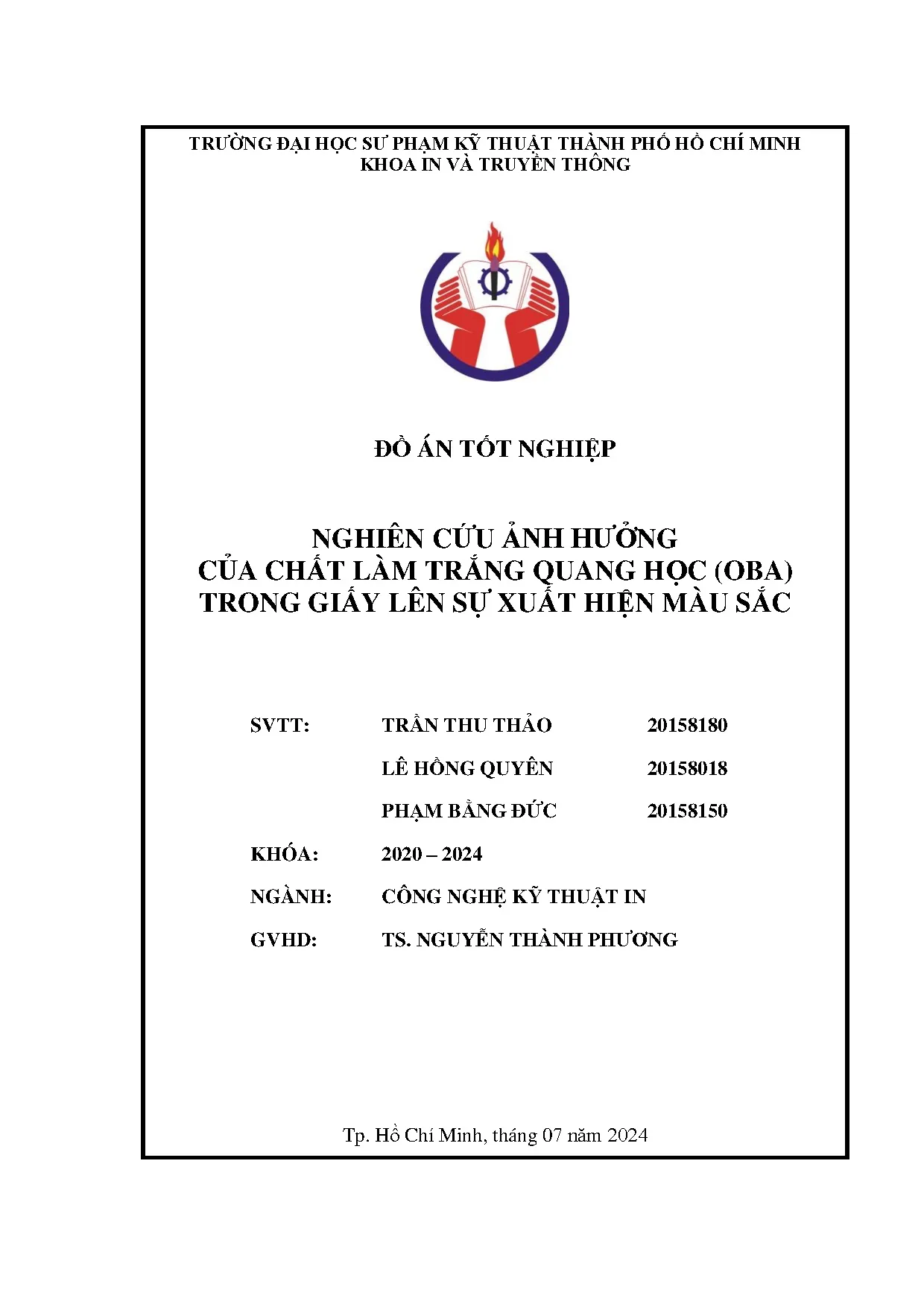 Đồ án tốt nghiệp - Nghiên cứu ảnh hưởng của chất làm trắng quang học (OBA) trong giấy lên sự XHMS