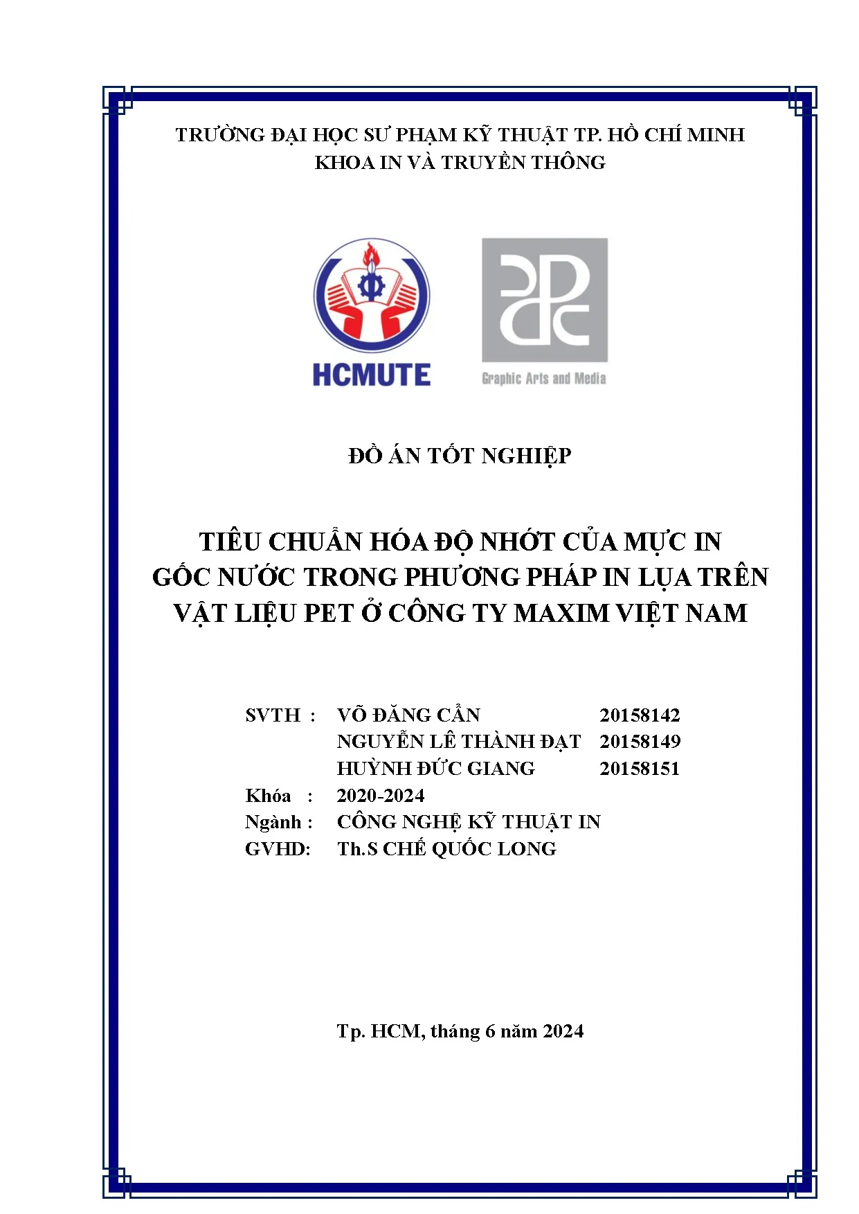 Đồ án tốt nghiệp - Tiêu chuẩn hóa độ nhớt của mực in gốc nước trong phương pháp in lụa TVLP ở CTMVN