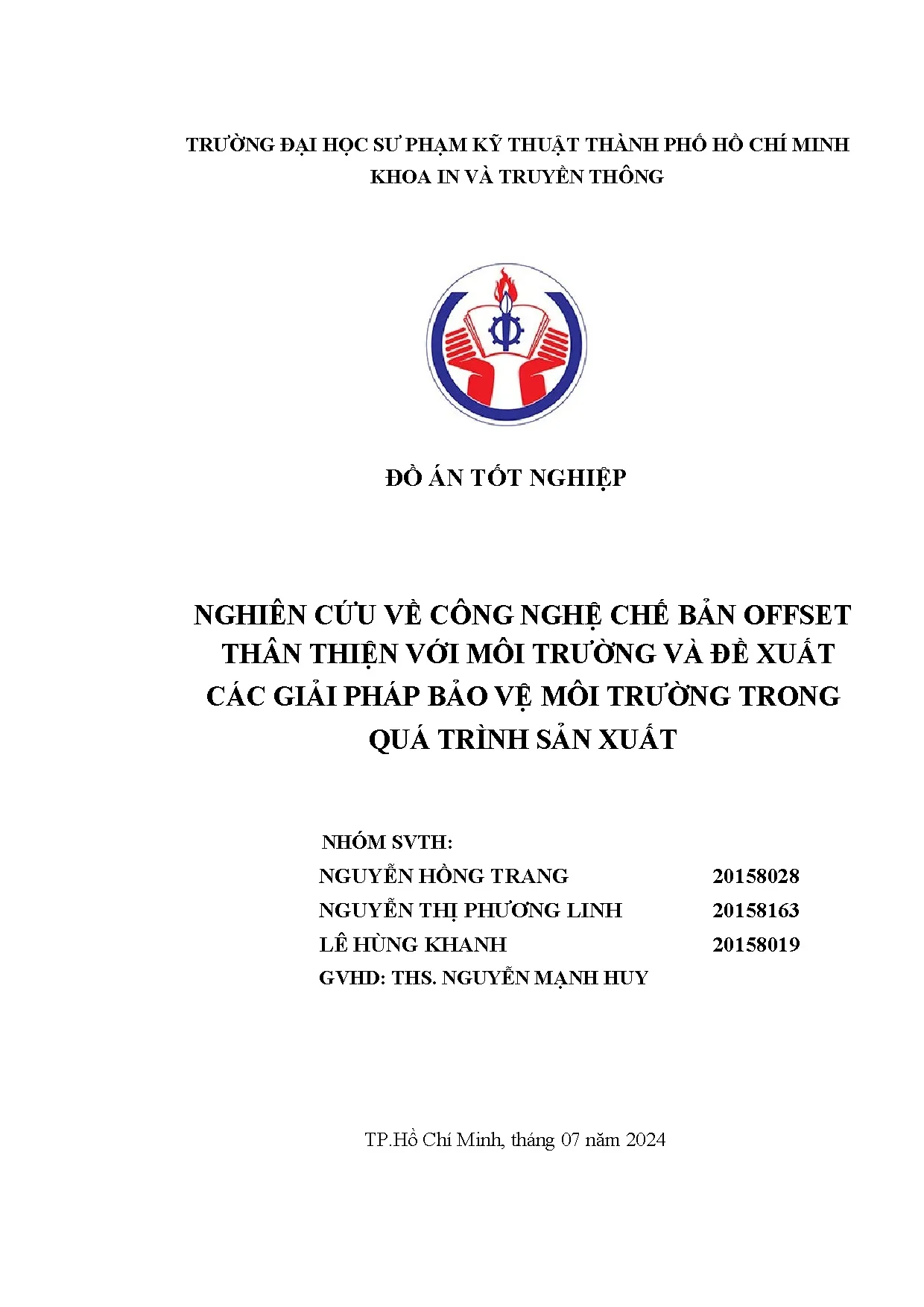 Đồ án tốt nghiệp - Nghiên cứu về công nghệ chế bản offset thân thiện với môi trường VĐXCGPBVMTTQTSX - Trang 2