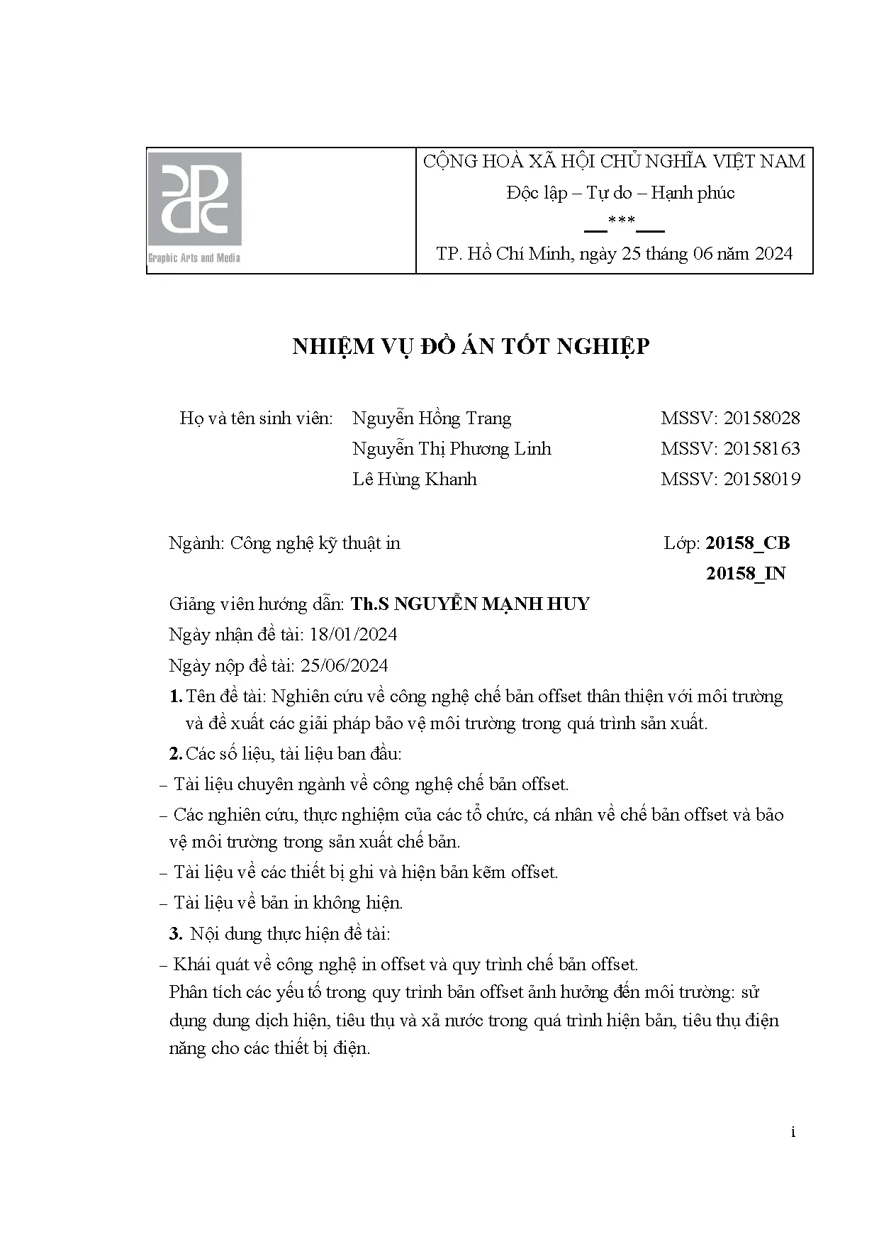 Đồ án tốt nghiệp - Nghiên cứu về công nghệ chế bản offset thân thiện với môi trường VĐXCGPBVMTTQTSX - Trang 3